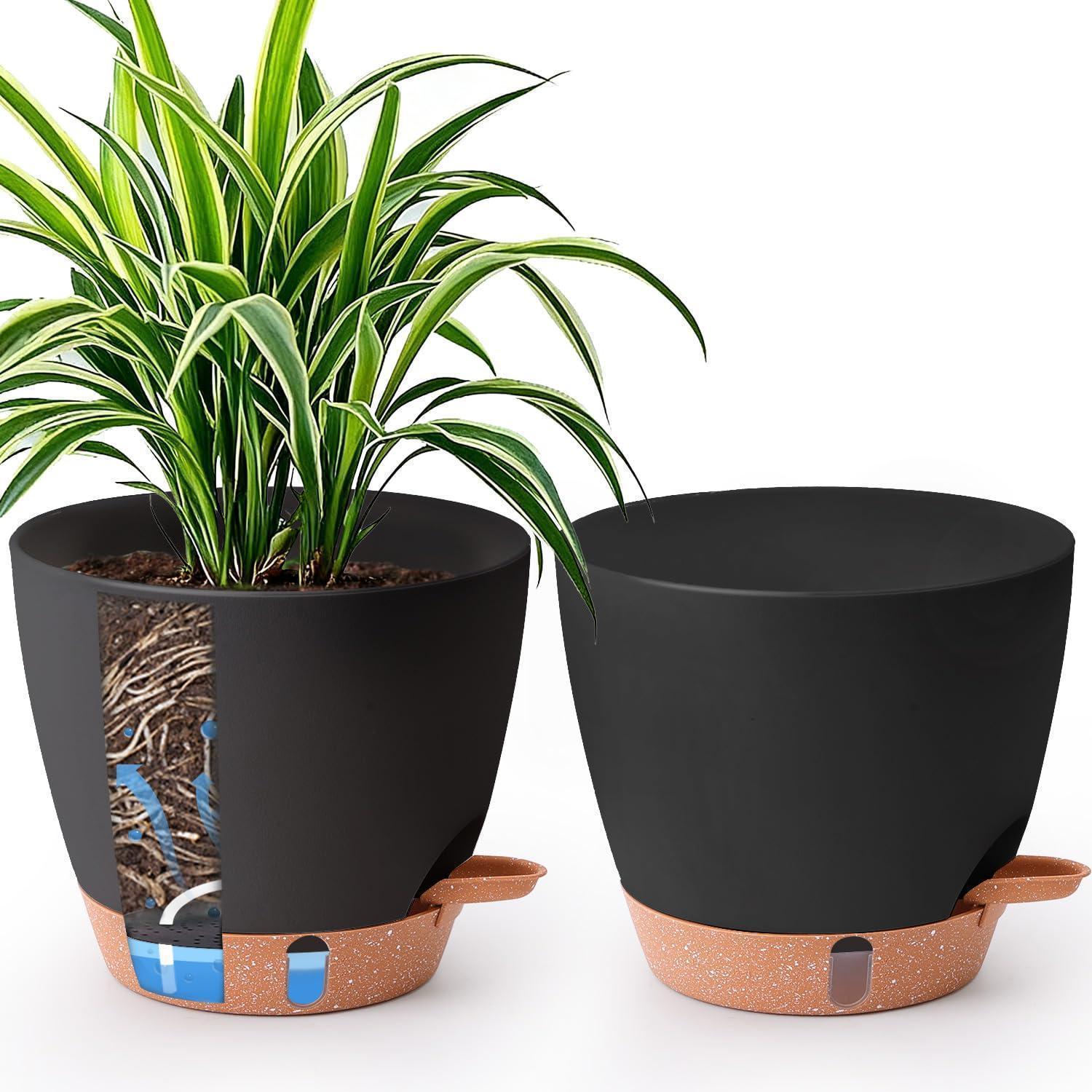 2er Set Selbstbewässernder Blumentopf 20cm Schwarz Mit Wasserstandsanzeige