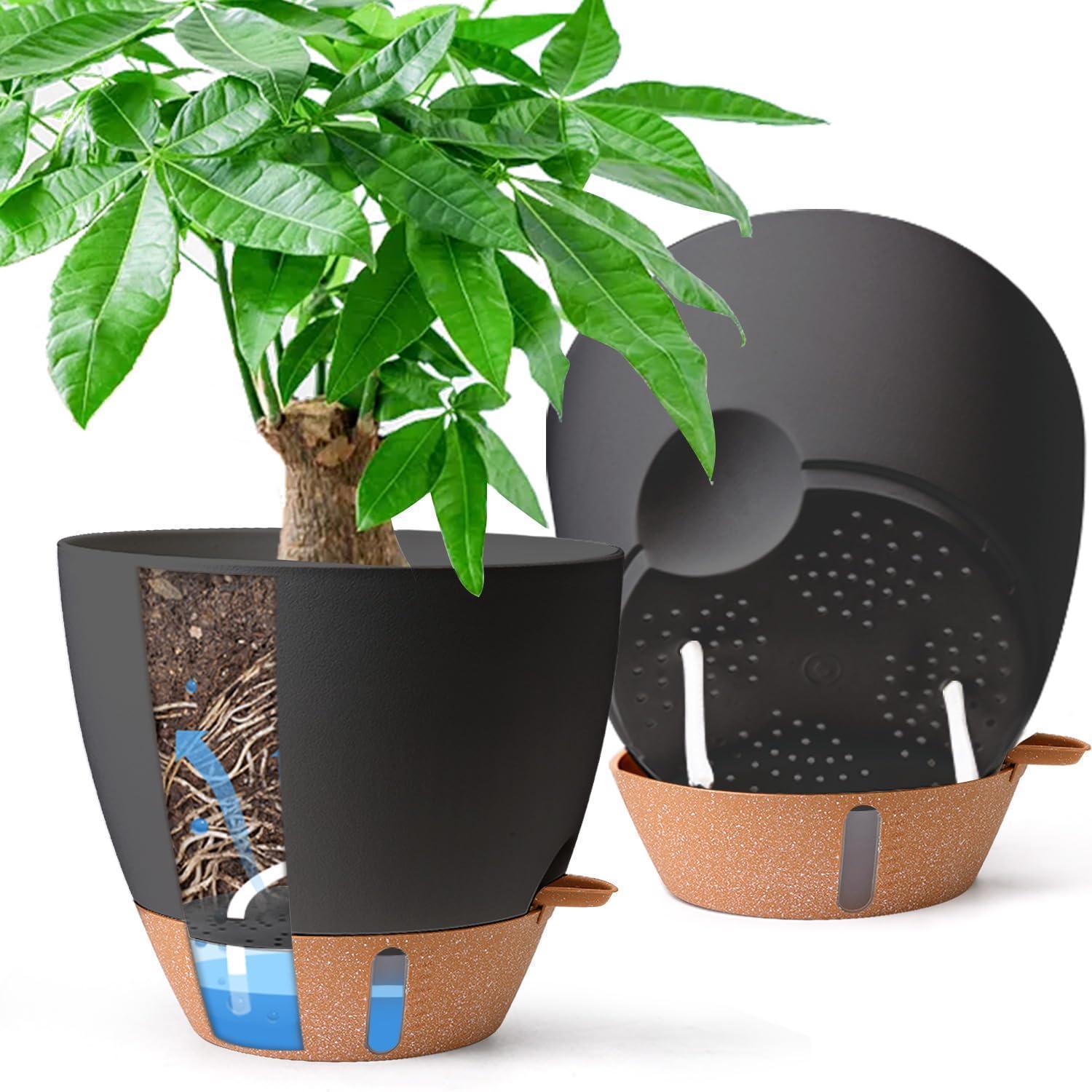 2er Set Selbstbewässernder Blumentopf 25cm Mit Wasserspeicher Schwarz