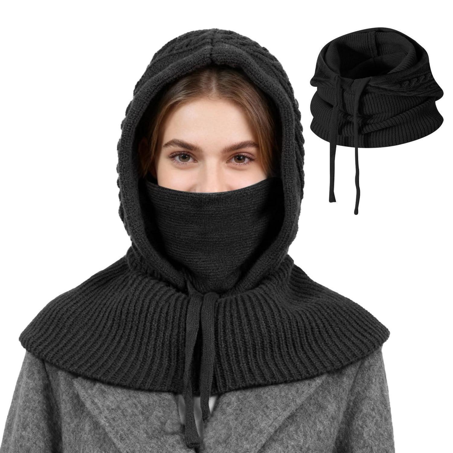 3-in-1 Sturmhaube Mit Nackenwärmer, Warm, Winddicht, Verstellbar, Unisex, Schwarz