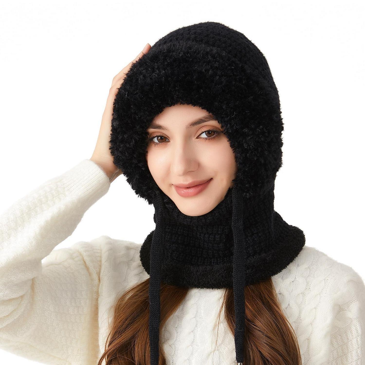 Sturmhaube Damen 3-in-1 Thermo-fleece Winddicht Warm Für Outdoor & Wintersport Schwarz Einheitsgröße