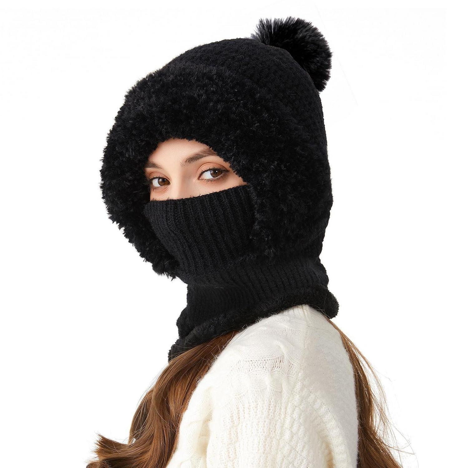 Damen Sturmhaube Schwarz Warm Winddicht Fleece Skimaske Verstellbar Einheitsgröße