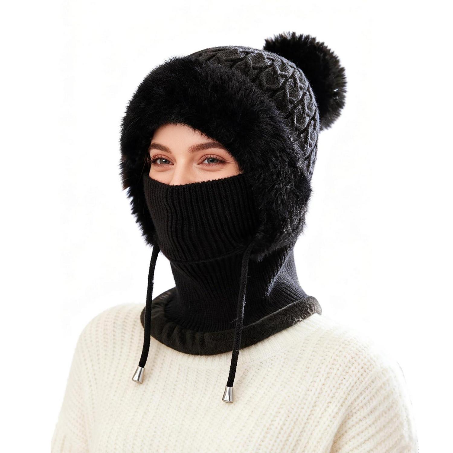 Damen Sturmhaube 3-in-1 Thermo-fleece Balaclava Winddicht Für Outdoor Schwarz