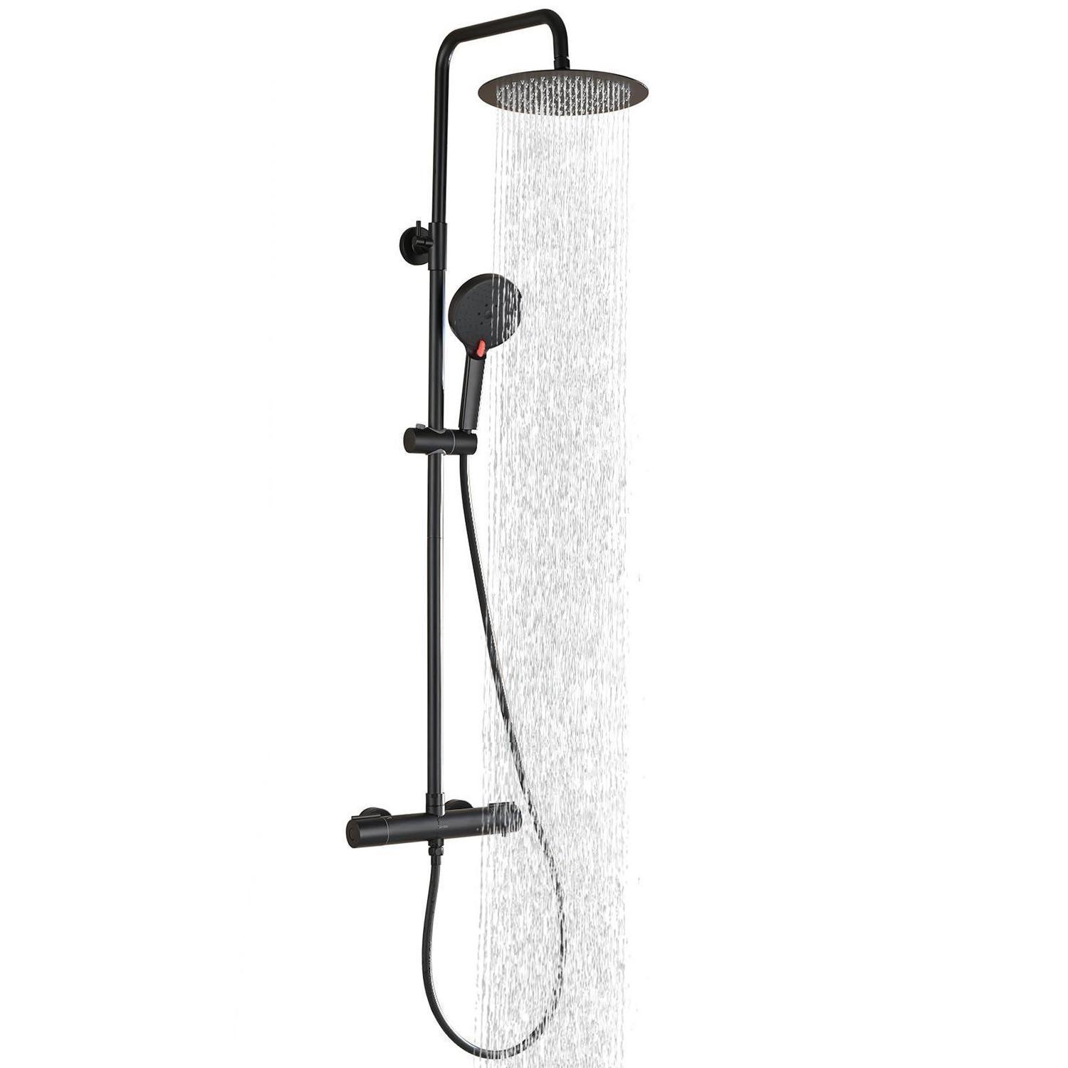 Duschset Thermostat Schwarz Mit 25cm Regendusche & 3 Strahlarten