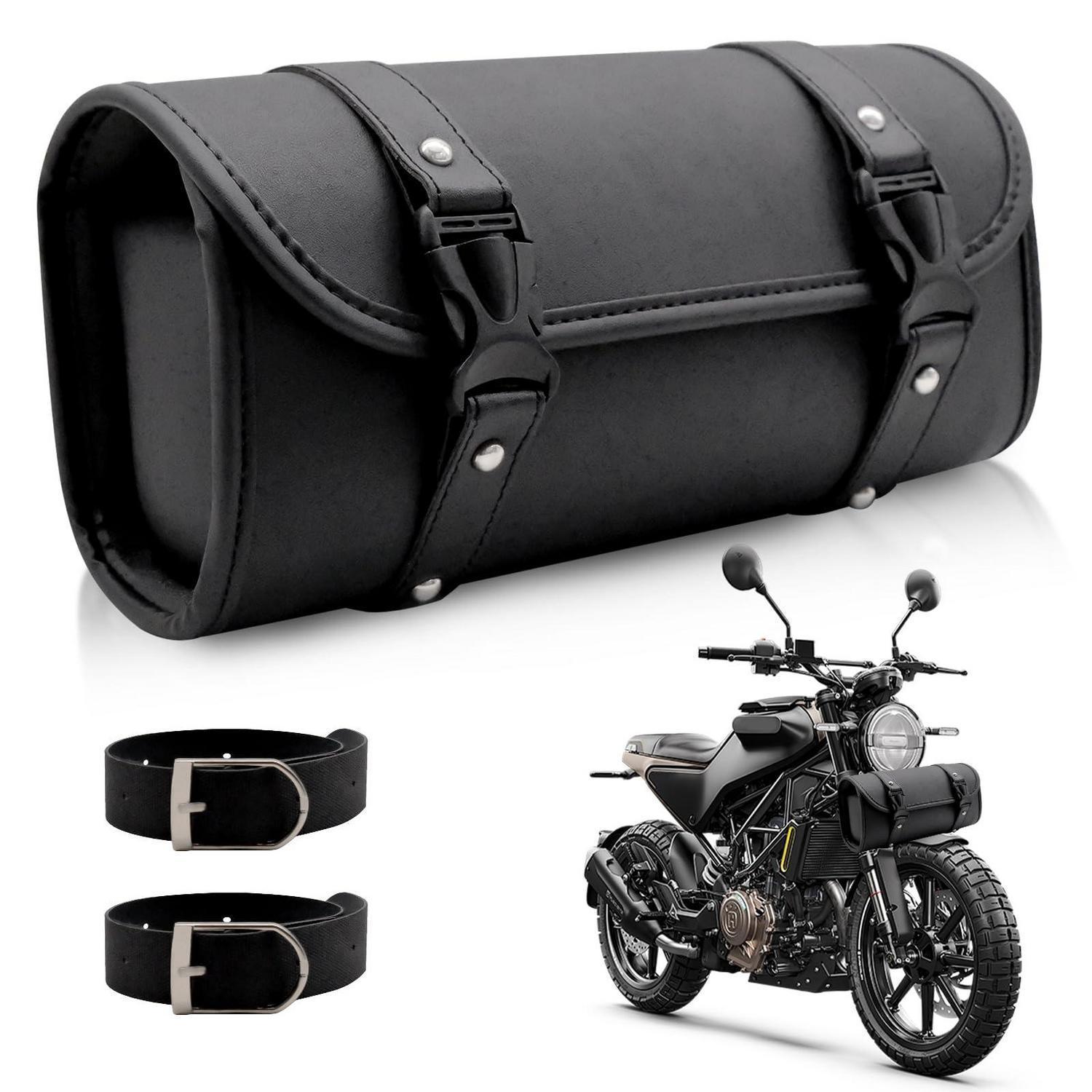 Motorrad Werkzeugtasche Pu Leder Wasserdicht Mit Befestigungsgurten Schwarz