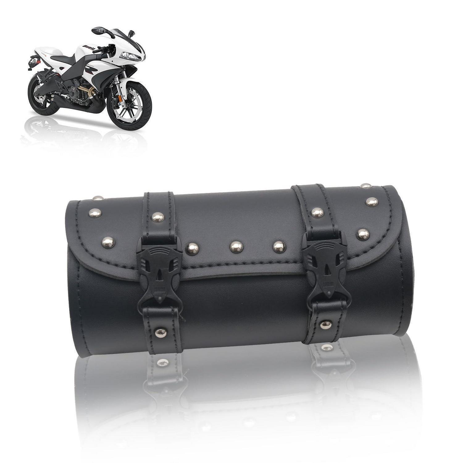Motorrad Satteltasche Leder Wasserdicht Mit Nieten Und Befestigungsgurten Schwarz