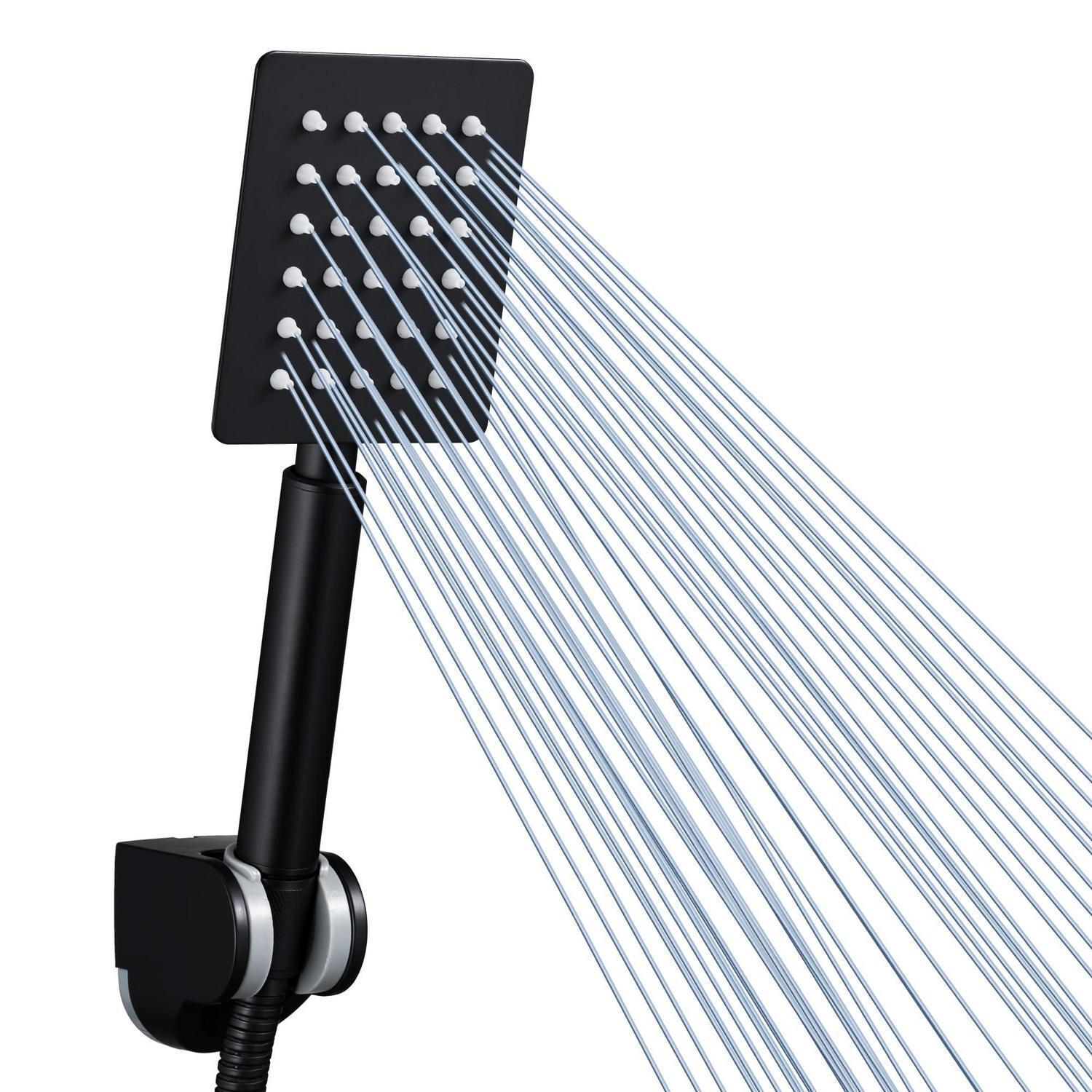 Handbrause Komplett Metall Schwarz Quadratisch Mit Hohem Wasserdruck