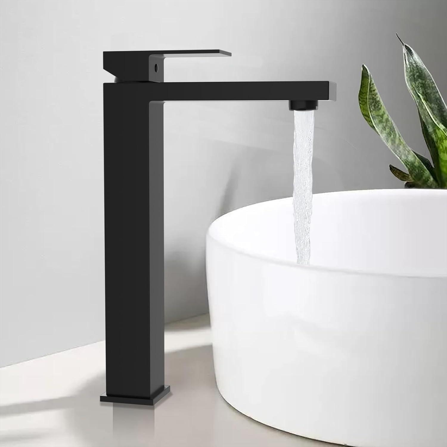 Waschtischarmatur Schwarz Matt, Hoher Wasserhahn Für Aufsatzwaschbecken, Einhebelmischer Edelstahl