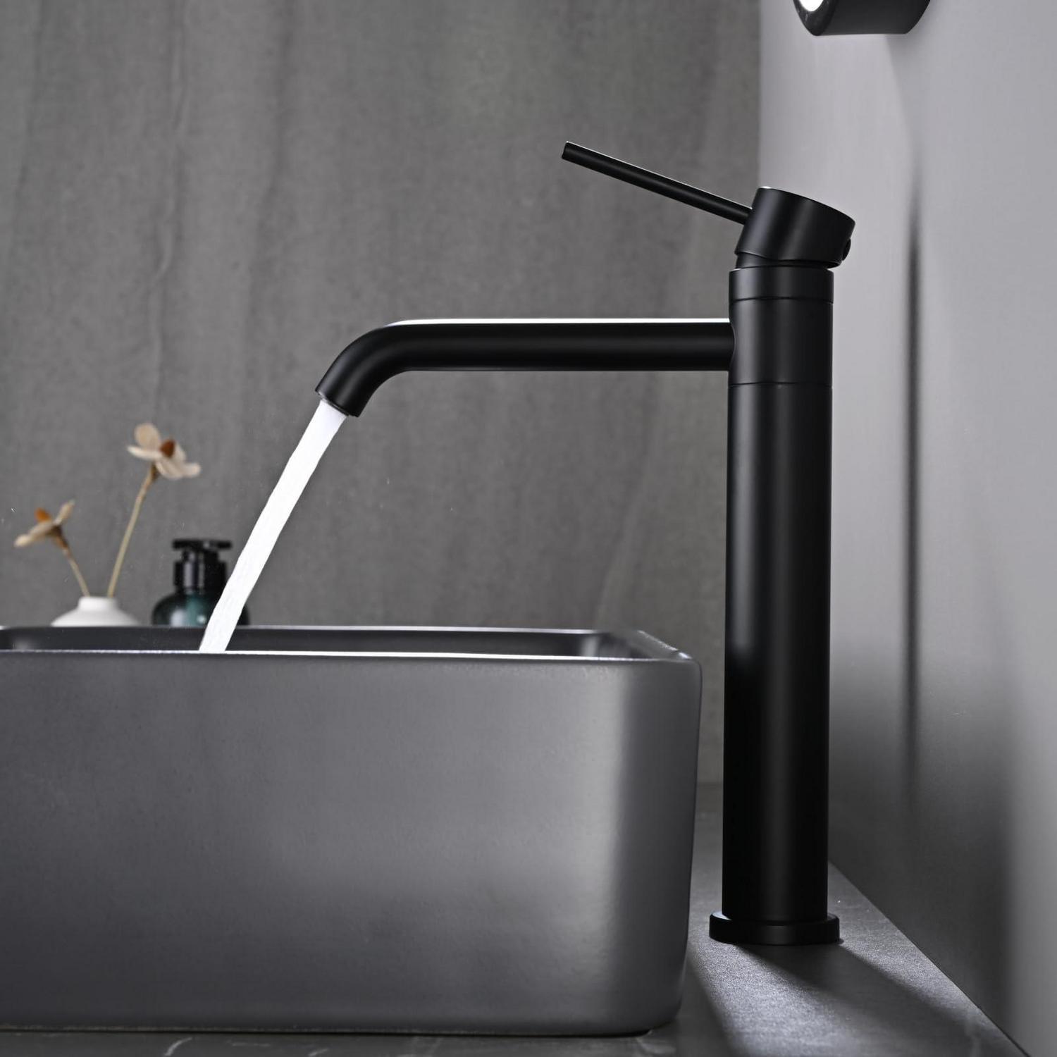Waschtischarmatur Schwarz Matt 360° Schwenkbar Mit 204mm Auslaufhöhe