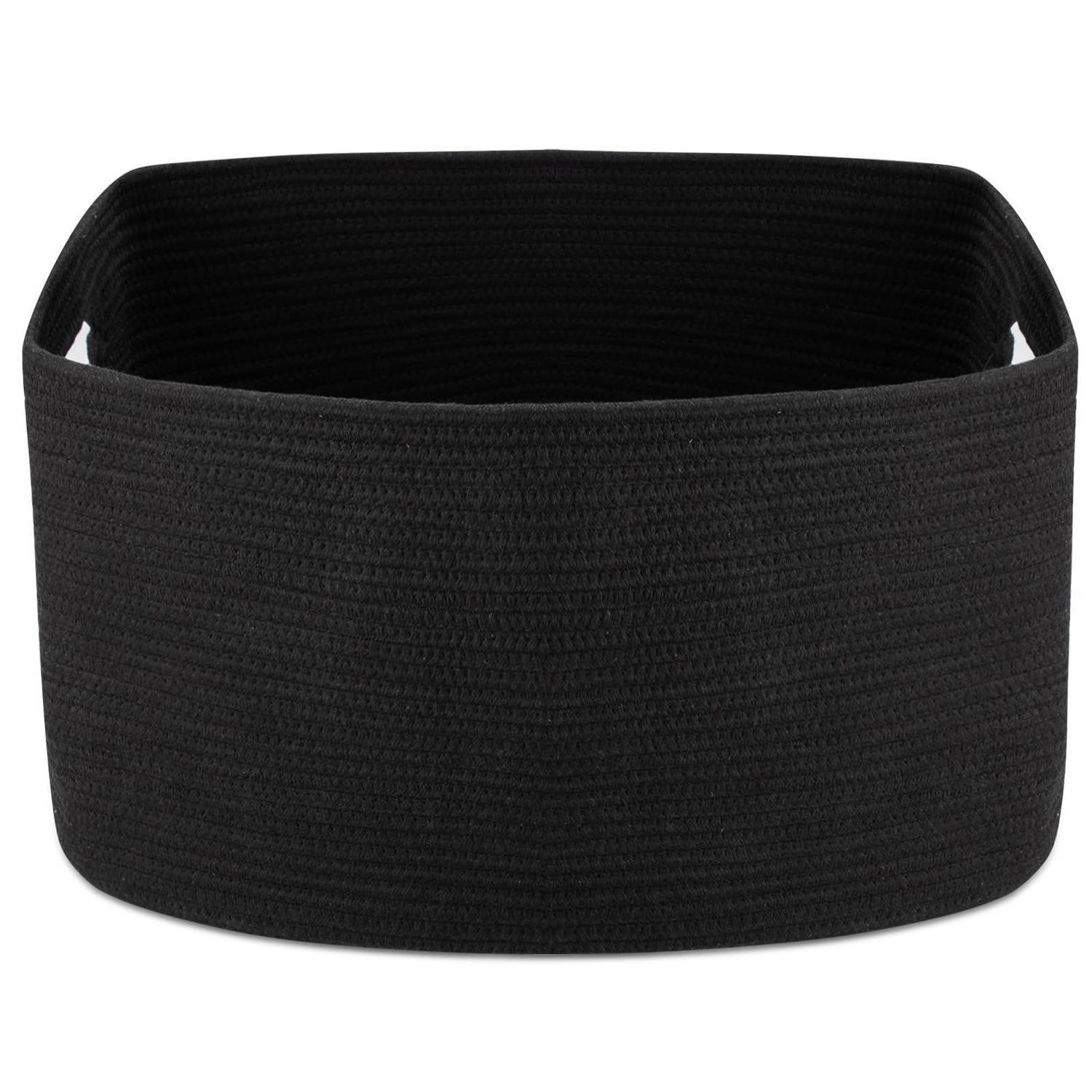 Xxl Wäschekorb 72l Geflochten Aus Baumwolle, Schwarz, 56x43x30cm