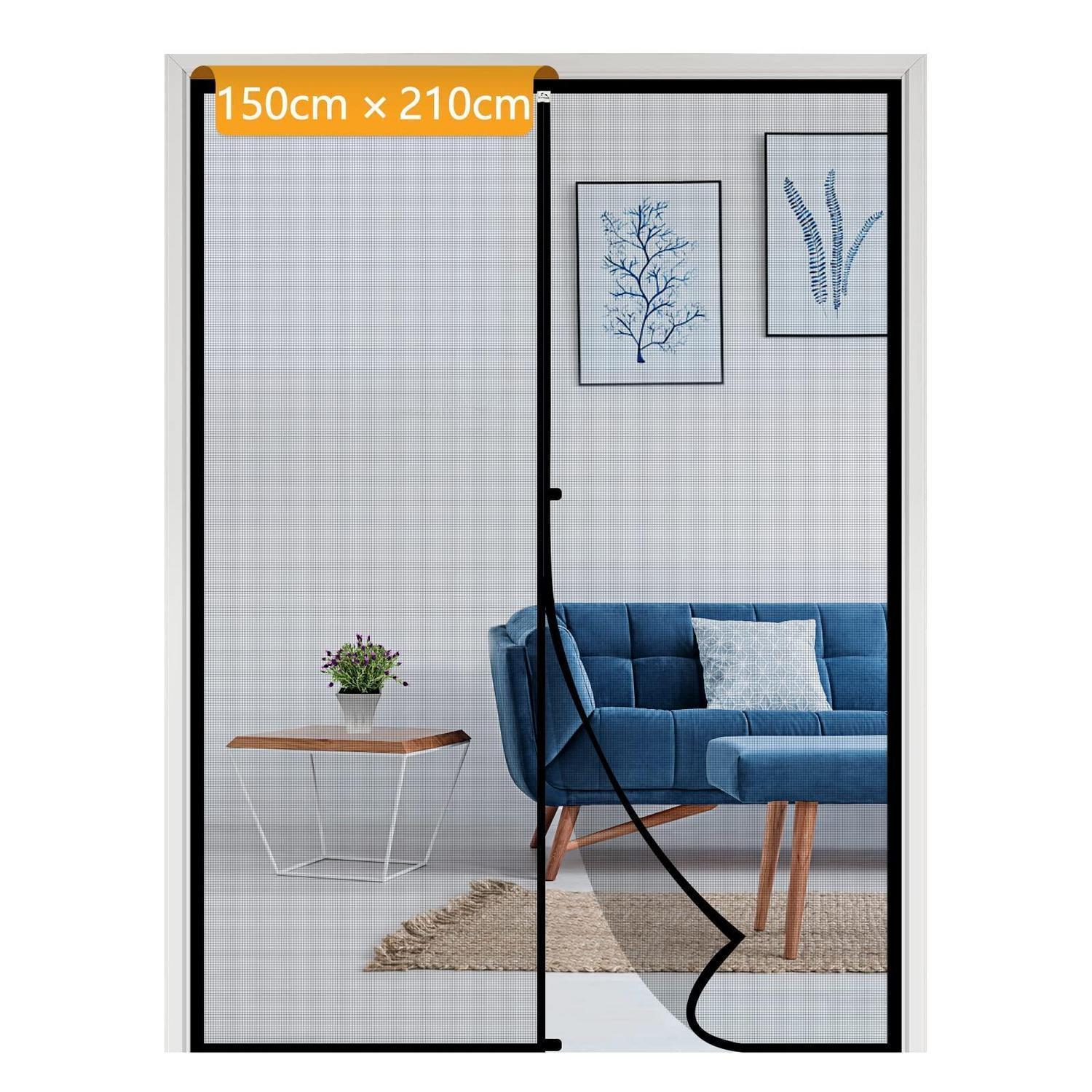 Magnetisches Fliegengitter Für Balkontür 150x210cm, Insektenschutz Ohne Bohren, Schwarz