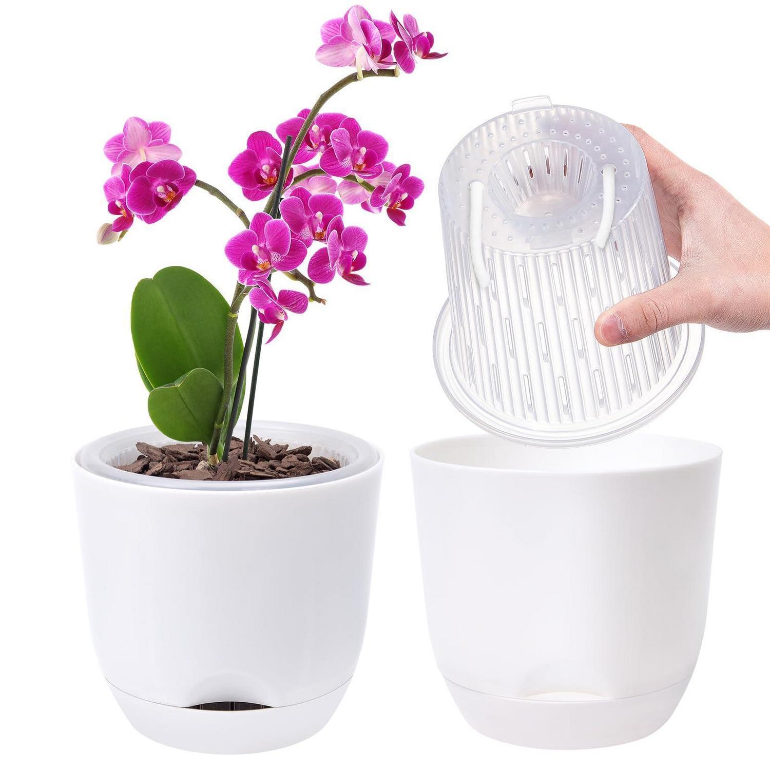 2er-set Orchideentopf Mit Selbstbewässerung, 14,7 Cm, Weiß