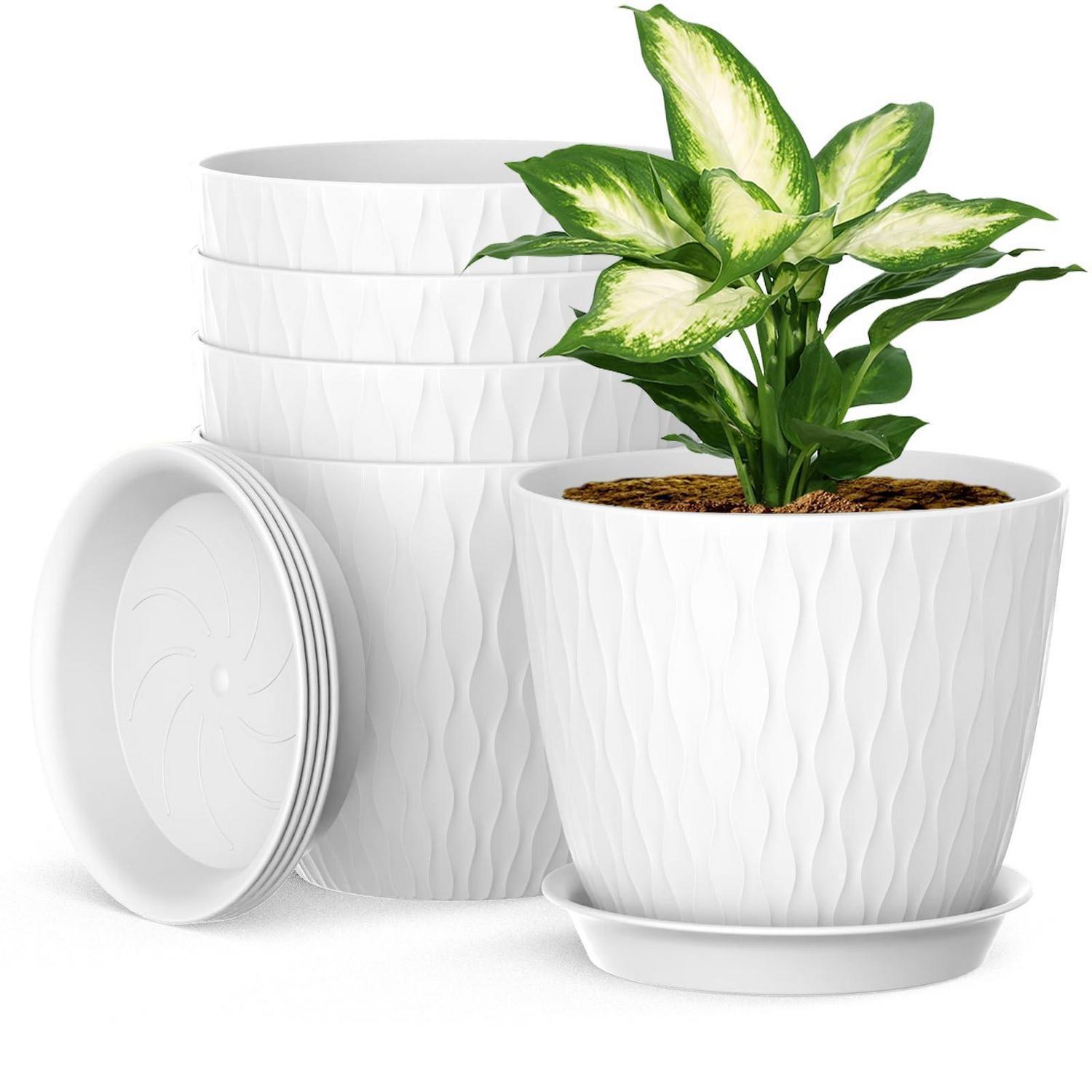 5er Set Blumentöpfe Mit Bewässerungssystem 17.8cm Weiß Für Innen & Außen