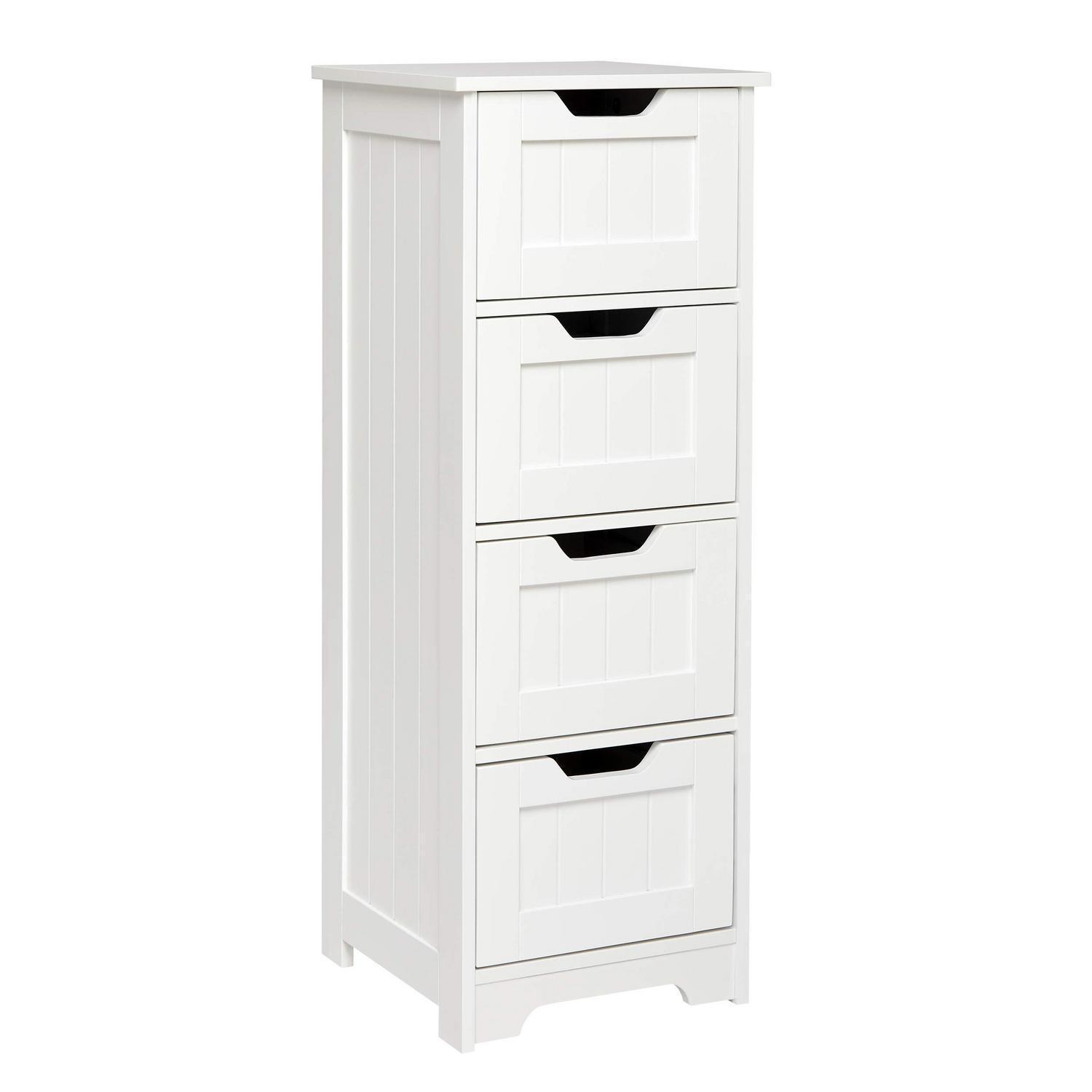 Badezimmerschrank Mit 4 Schubladen, Schmaler Holz-kommode, Weiß, 30x30x82,5 Cm