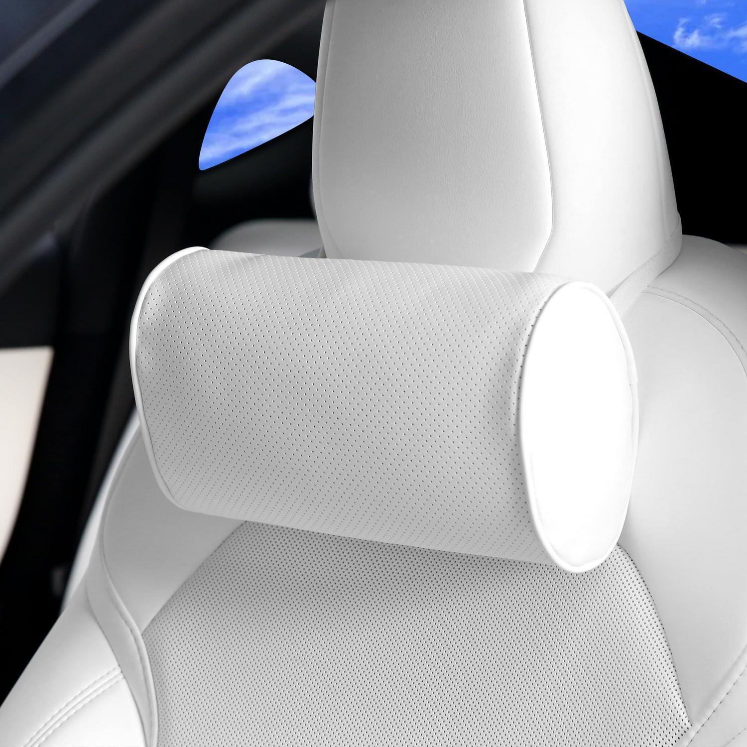 Auto Nackenkissen Aus Memory Foam Mit Lederbezug, Atmungsaktiv, Weiß
