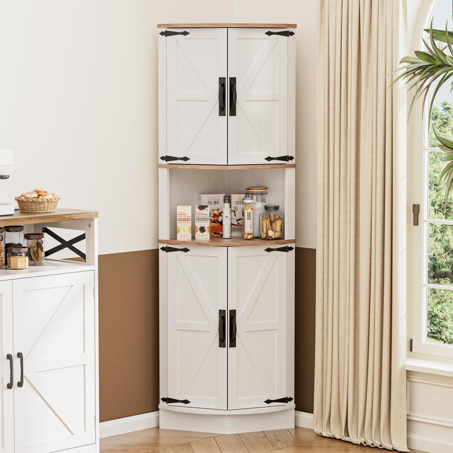 Eckschrank Weiß 165cm Mit 4 Türen Und 5 Ablagen, Landhausstil