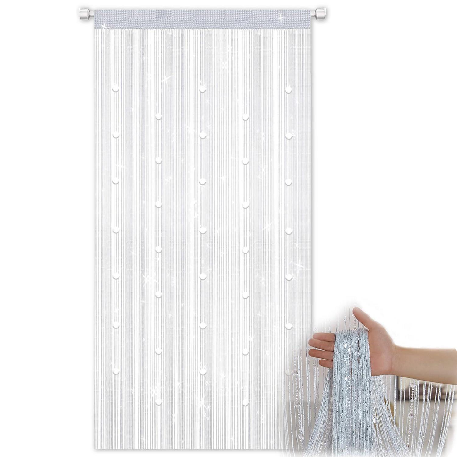 Fadenvorhang 100x200cm Weiß Mit Perlen Und Glitzer Für Balkon- Und Terrassentüren