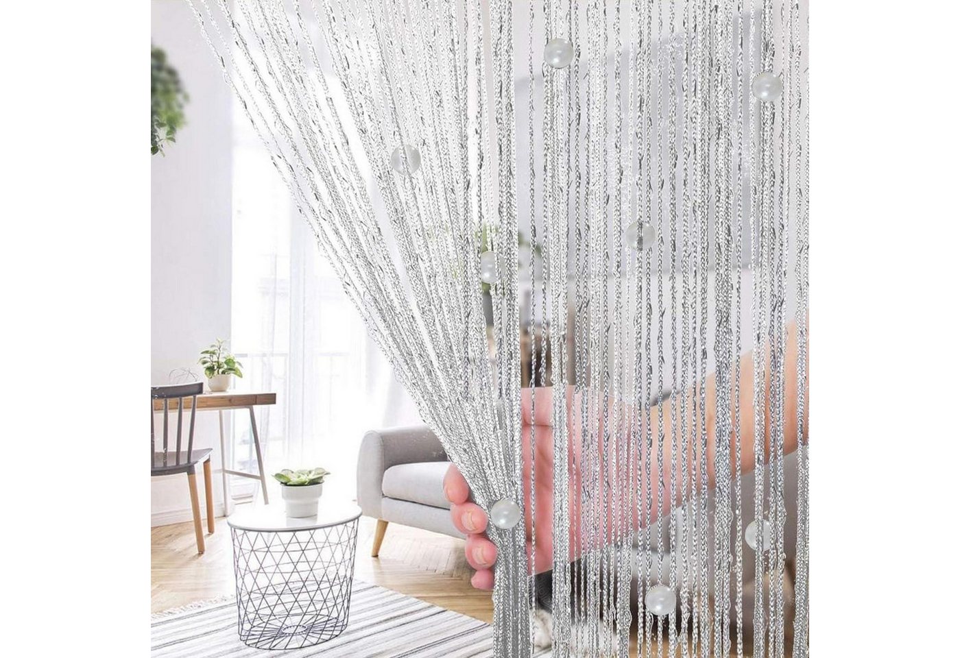 Fadenvorhang Mit Perlen 100x200cm Insektenschutz Für Balkontür & Raumteiler Bild 4