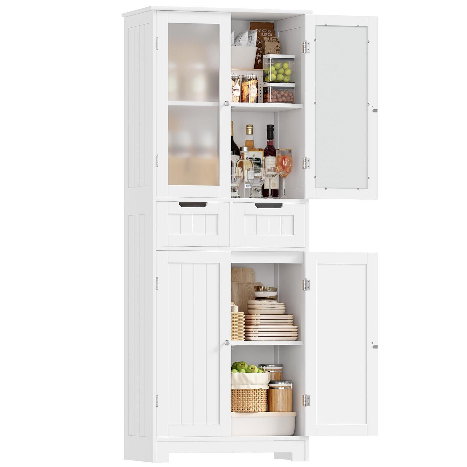 Badezimmerschrank Hoch Mit 4 Türen, 2 Schubladen, Weiß