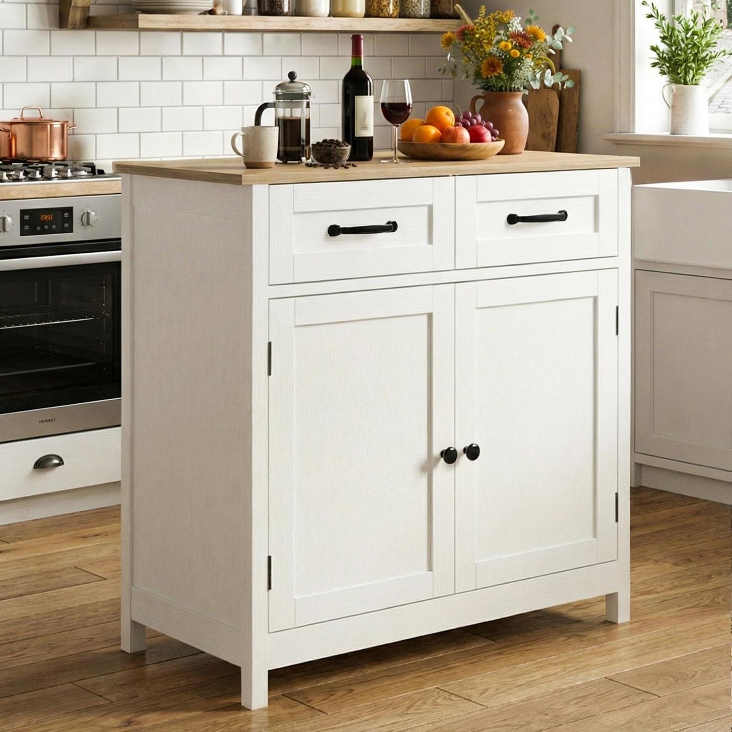 Küchenschrank Sideboard Mit 2 Schubladen Und 2 Türen, Braun