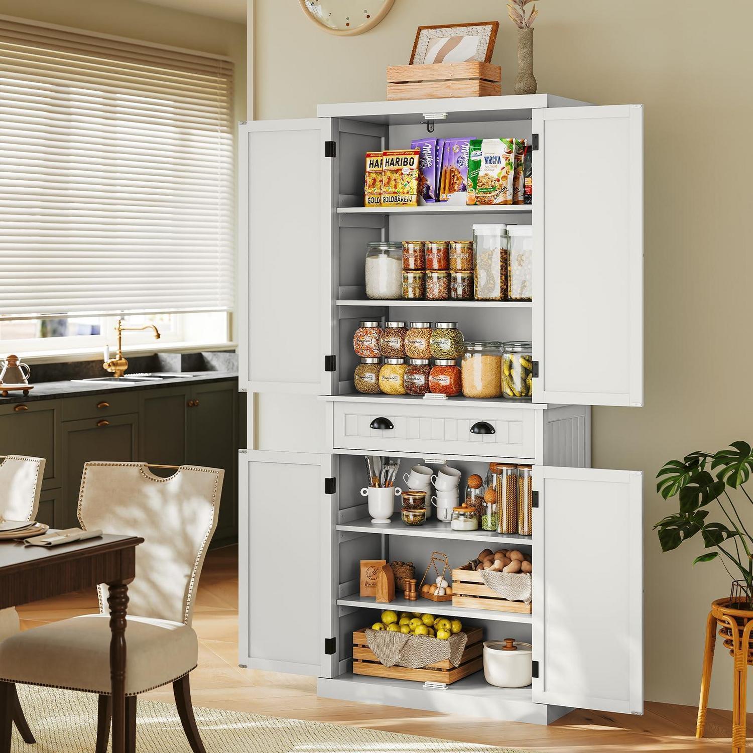 Küchenschrank Mit Türen Und Regalen, Weißer Vorratsschrank Für Küche & Esszimmer