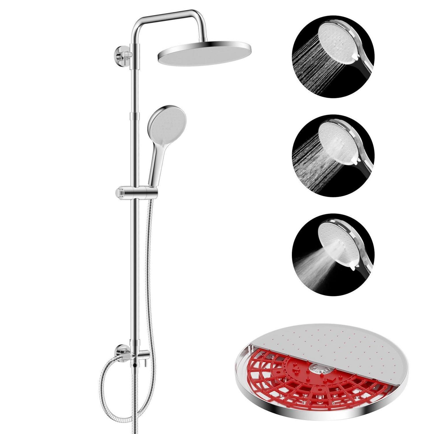 Duschsystem Mit Regendusche, Handbrause, Selbstreinigung, Edelstahl, Weiß