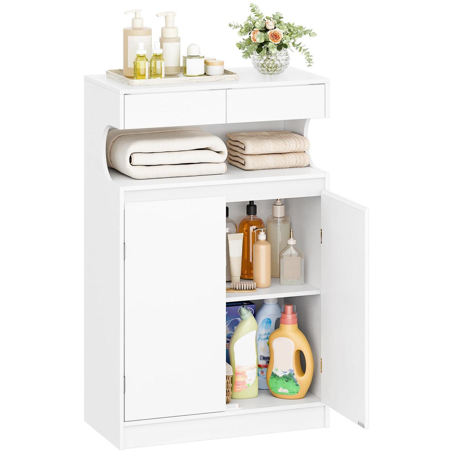 Badezimmerschrank Mit 2 Schubladen Und 2 Türen, Verstellbare Einlegeböden, 30x60x90 Cm, Weiß