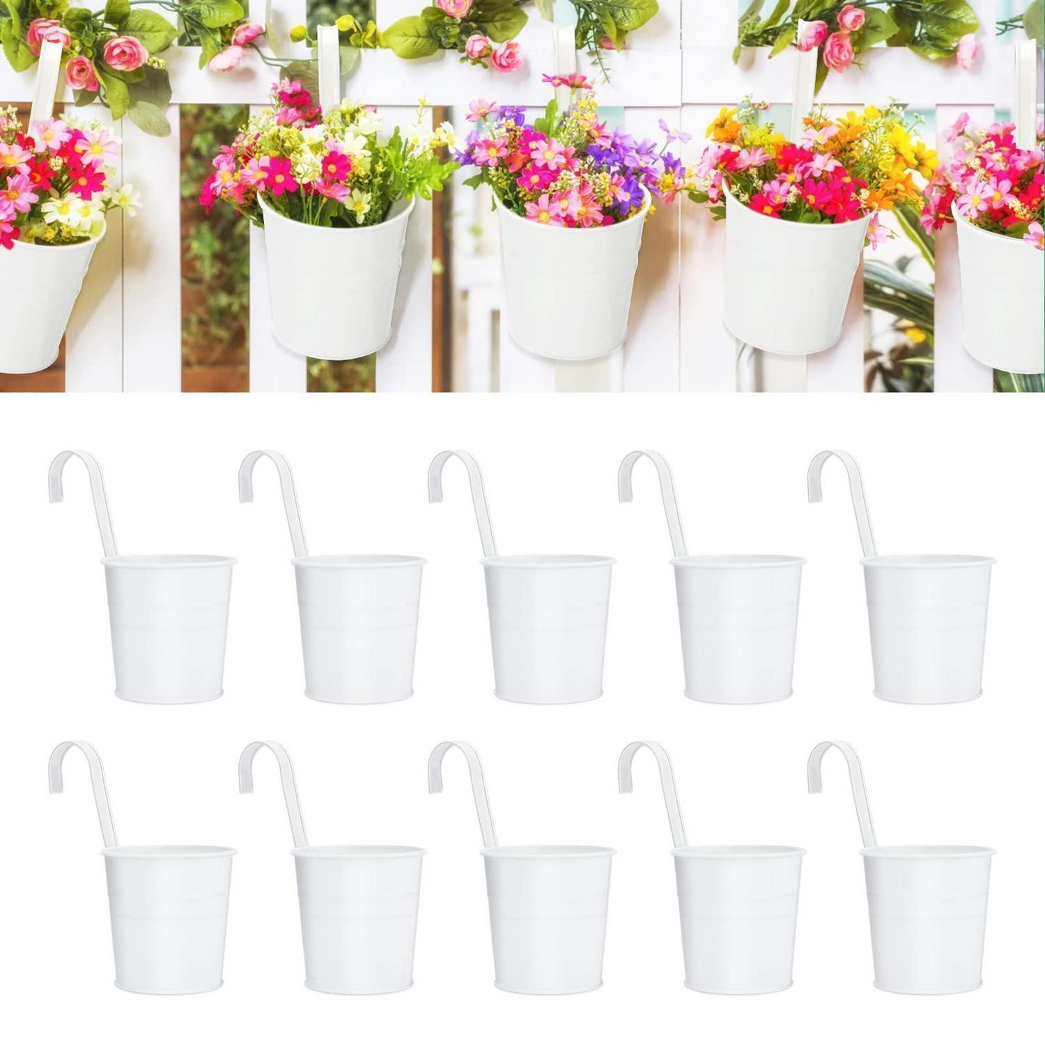 10er Set Hängende Blumentöpfe Weiß Metall Mit Haken 16cm
