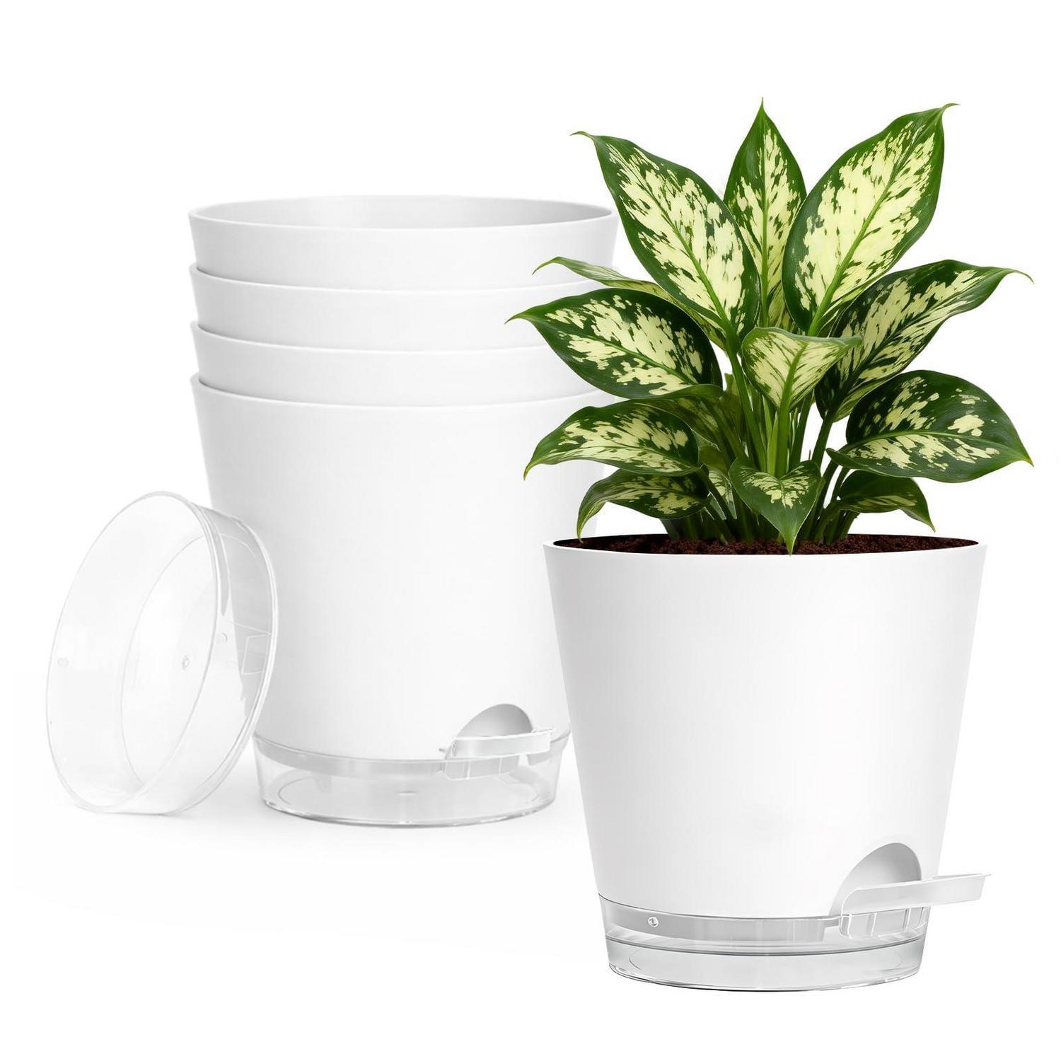 6er Set Pflanztöpfe 15cm Mit Bewässerungssystem Weiß