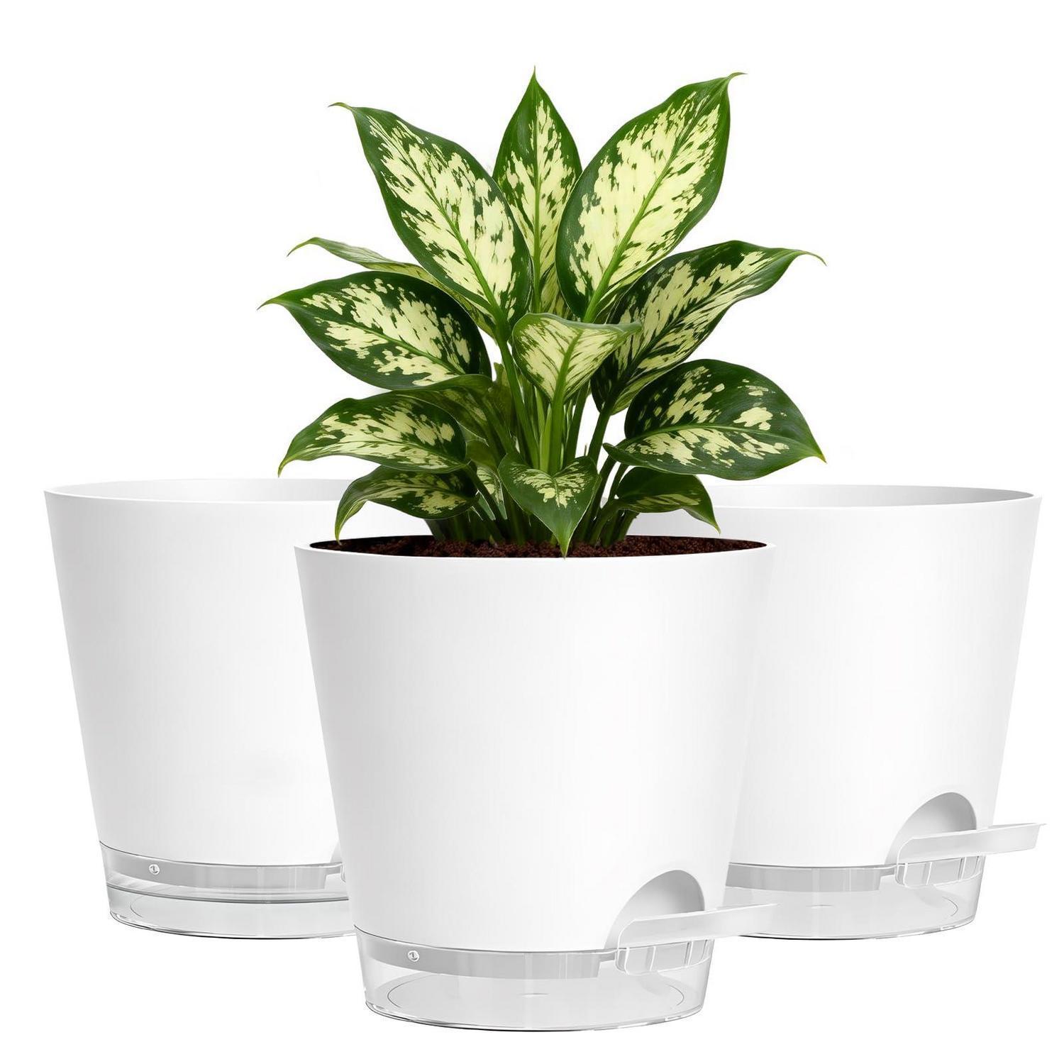 3er Set Pflanztöpfe 15cm Mit Bewässerungssystem Und Wasserstandsanzeige Weiß