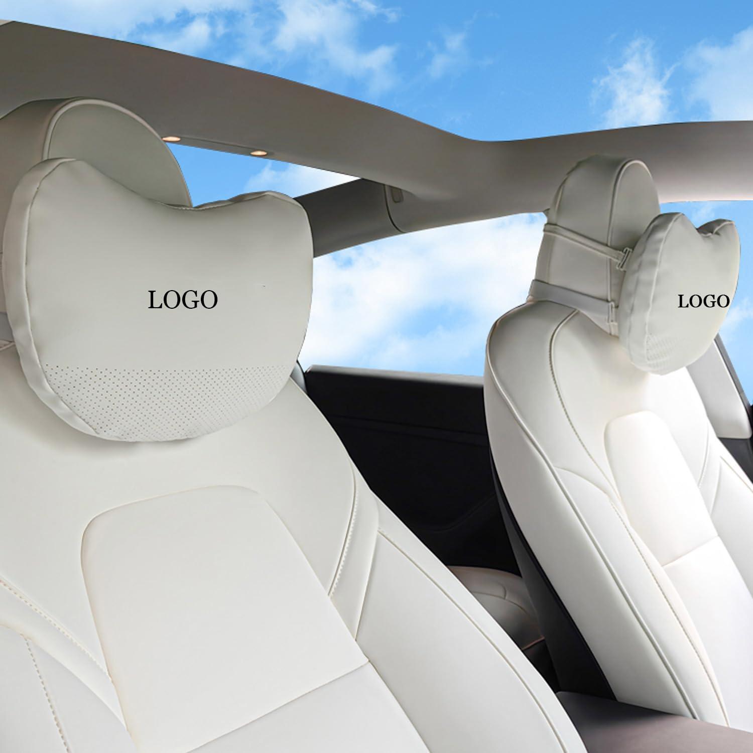 Kopfstützenkissen 2er-set Nappaleder Weiß Für Tesla Model 3/y/s/x