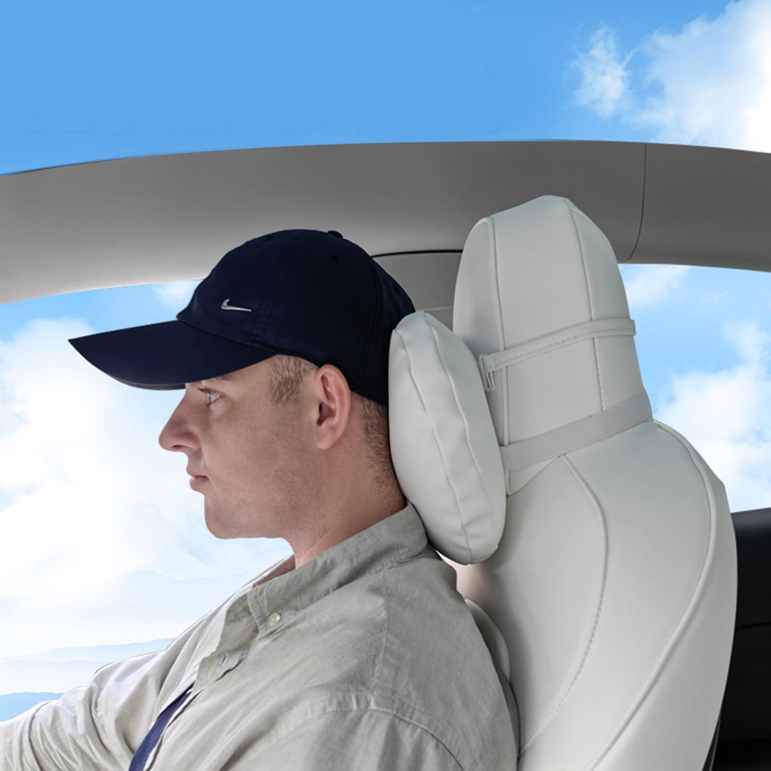 Nackenkissen Für Tesla Model 3/y/s/x, Verstellbar, Nappaleder, Weiß