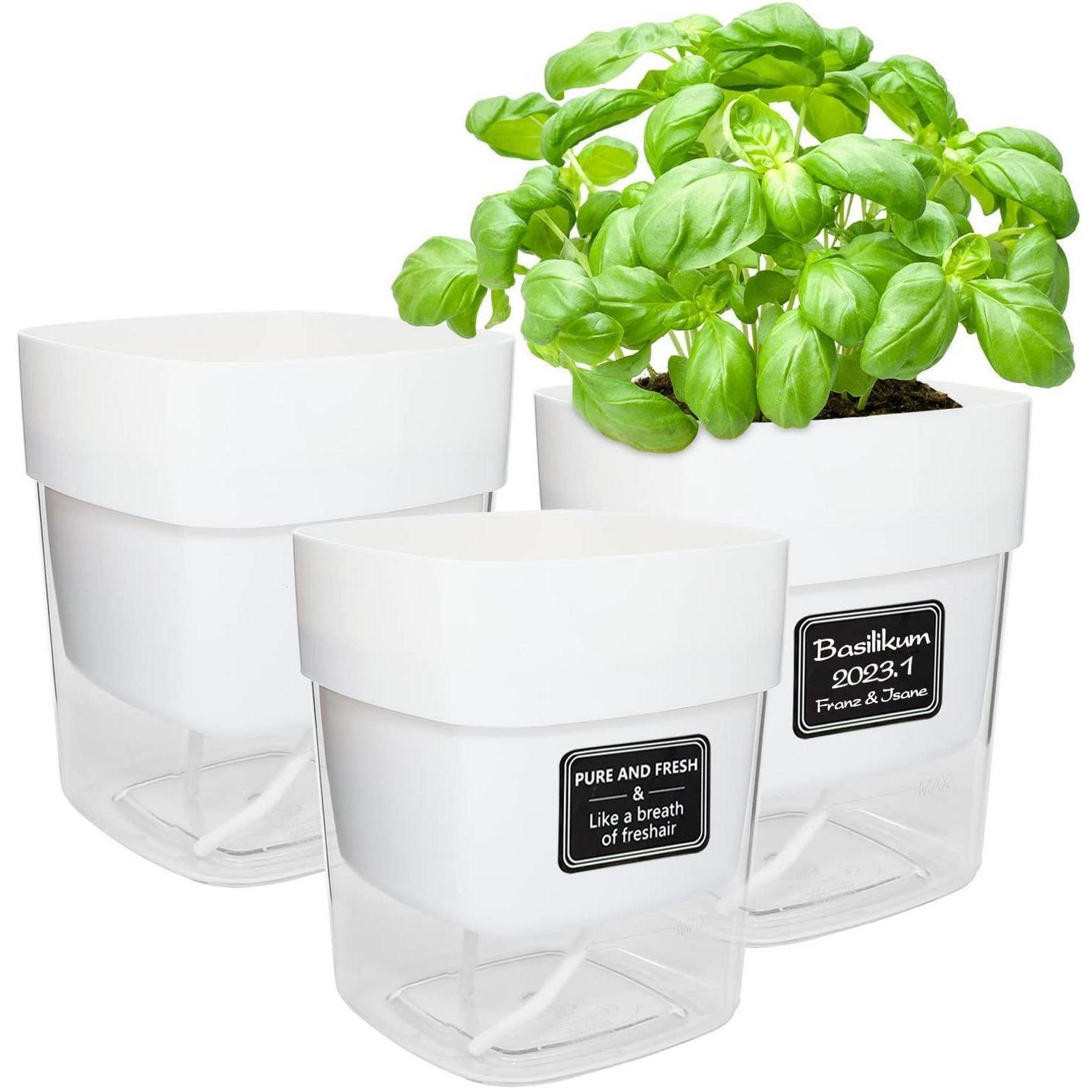 Kräutertopf-set 3er, Selbstbewässernd, Weiß, 16x17.5x14cm