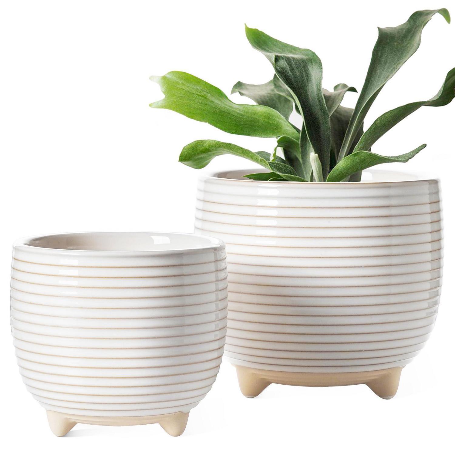 Keramik Blumentopf Set Mit Füßen, 2er Pack Übertöpfe Weiß 12+16 Cm, Mit Drainage
