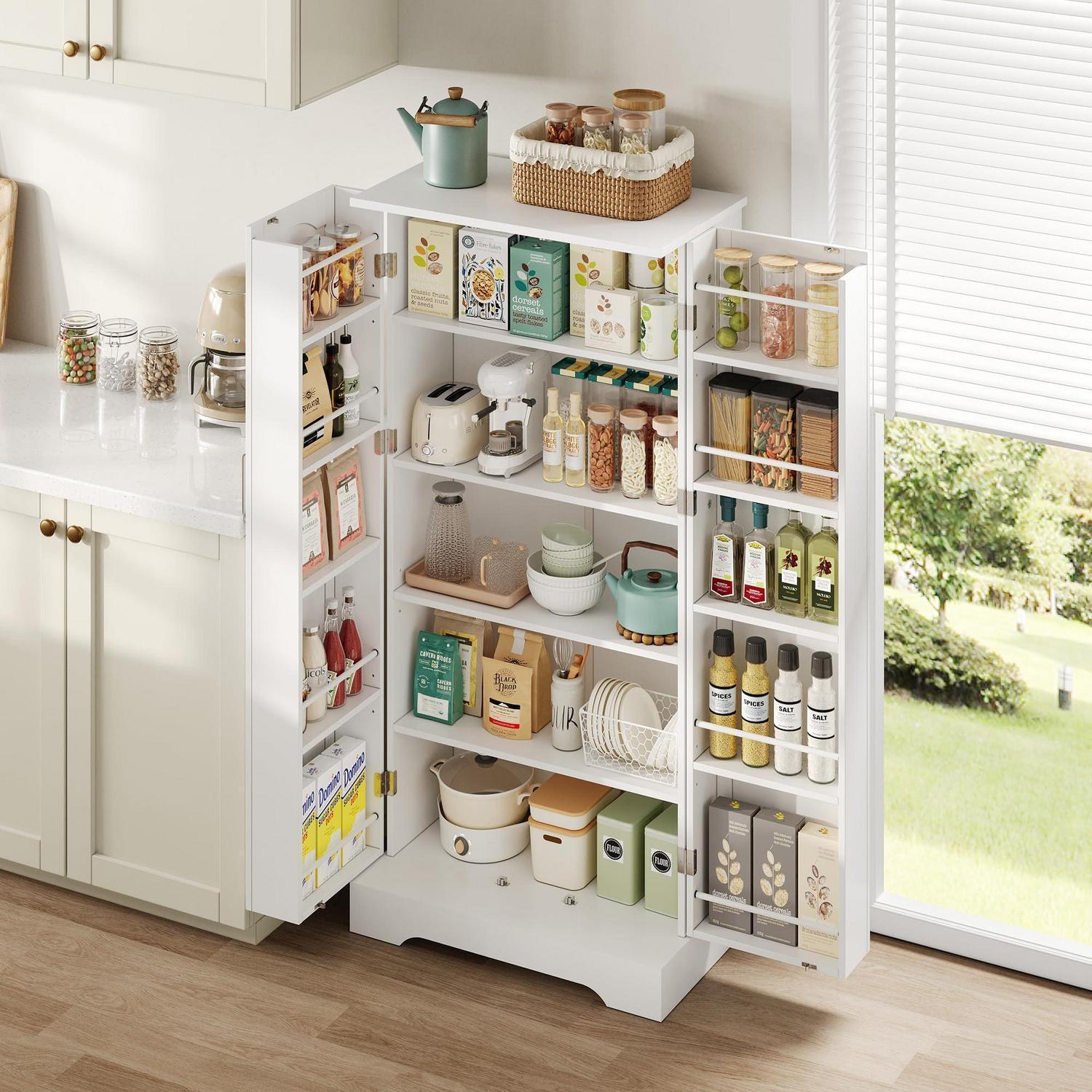 Küchenschrank Weiß 60x35x128cm Mit Led-sensorleuchte & Höhenverstellbaren Böden