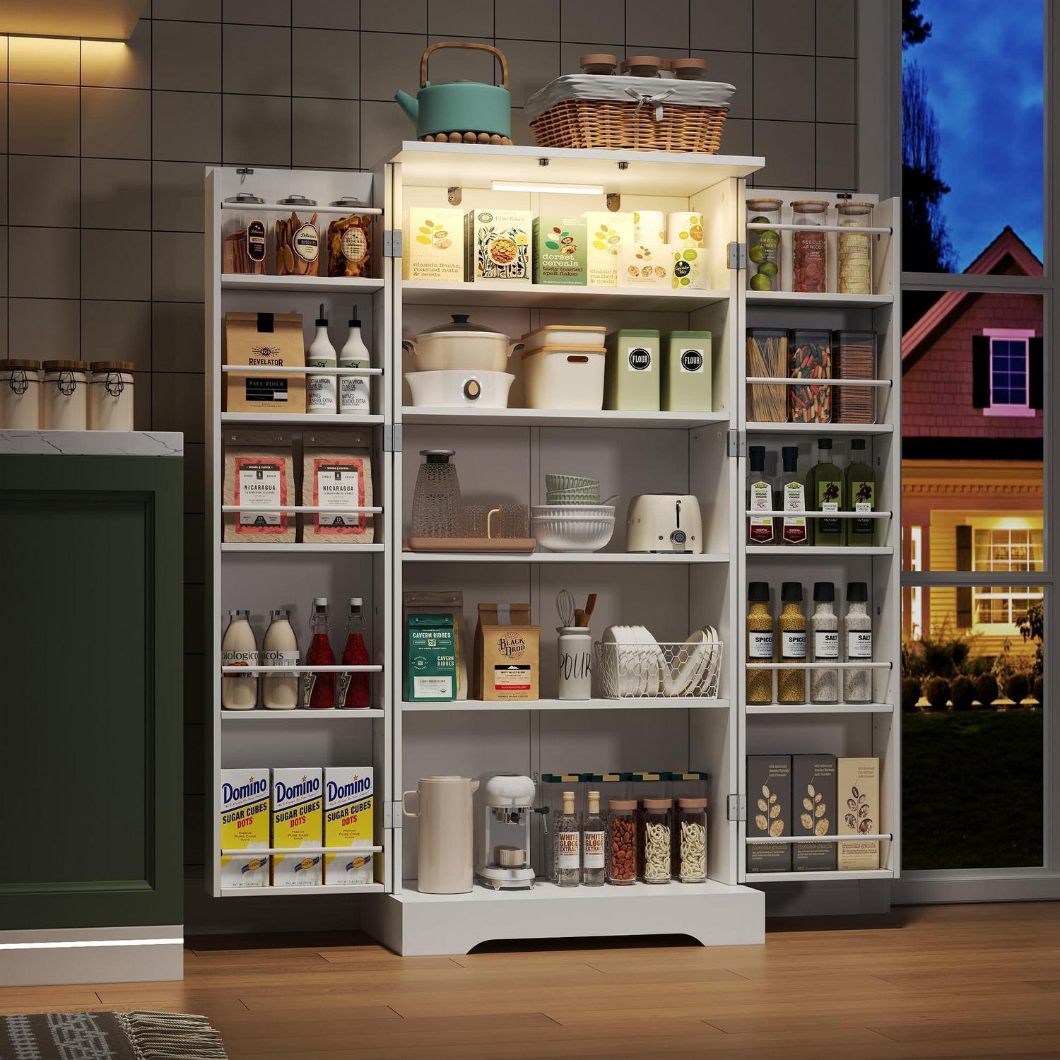 Küchenschrank Weiß Mit Led-sensorleuchte, 60x35x128cm, Höhenverstellbar