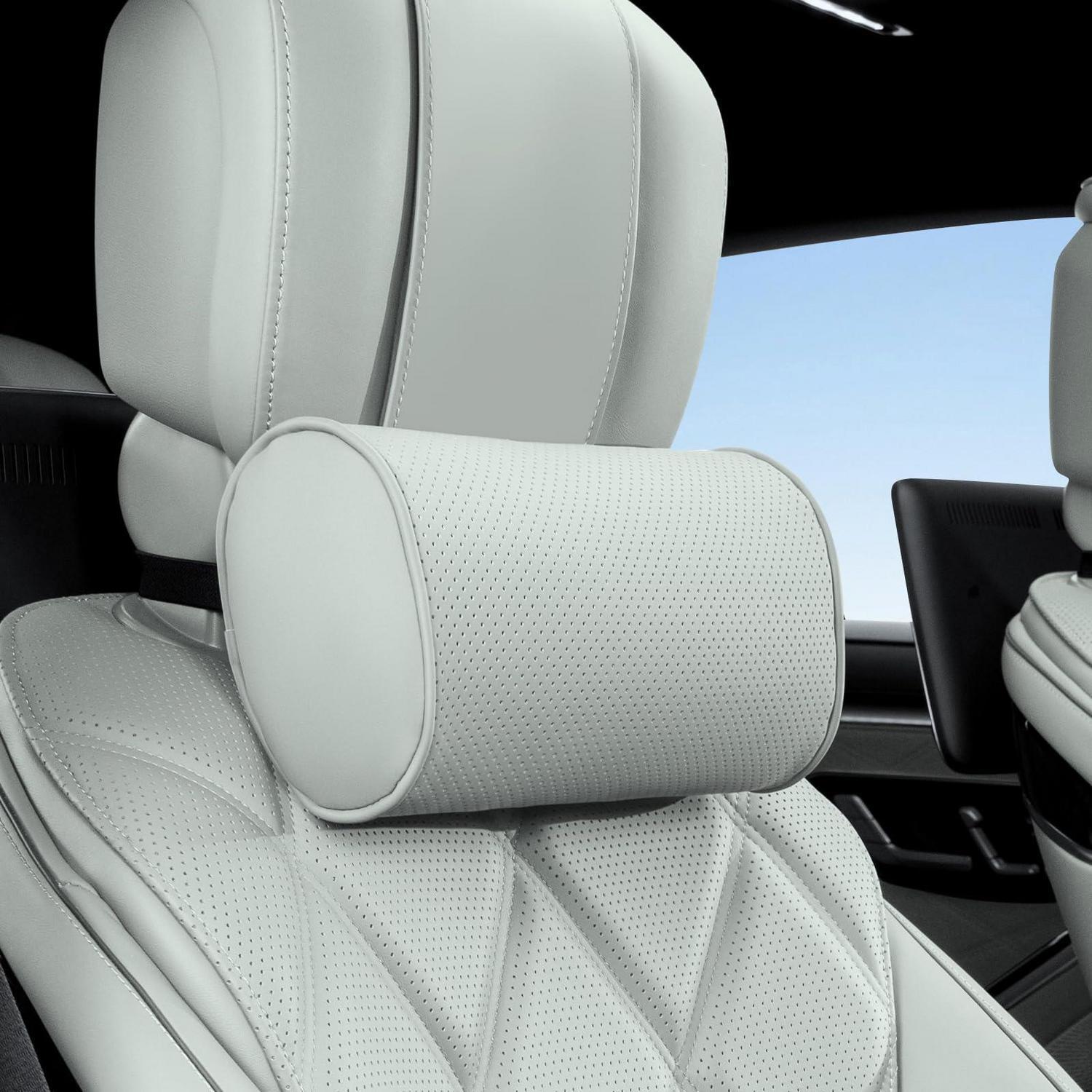 Nackenkissen Auto Leder Memory Foam Kopfstütze Für Fahren & Büro, Grau