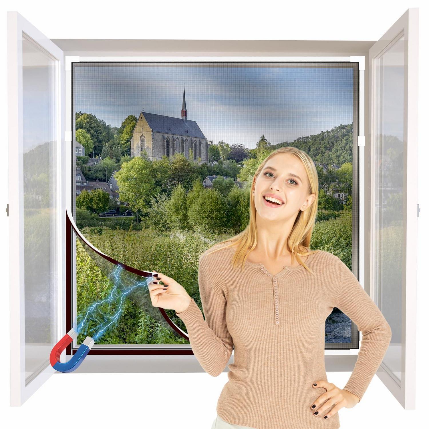 Magnetischer Insektenschutz Für Fenster, Zuschneidbar, Bis 100x130 Cm, Weißer Rahmen