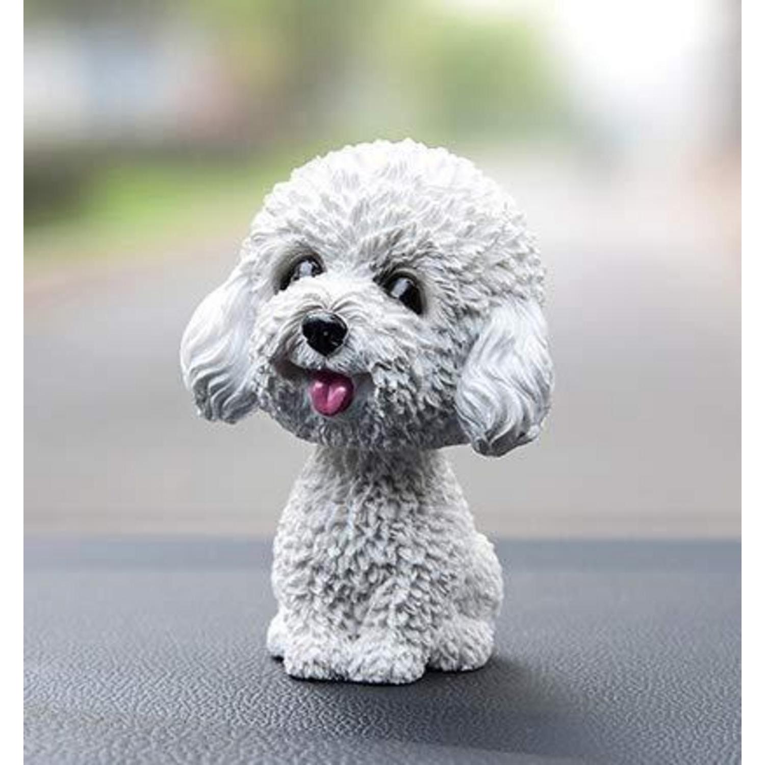 Wackelkopffigur Hund Teddy Weiß Für Auto & Schreibtisch