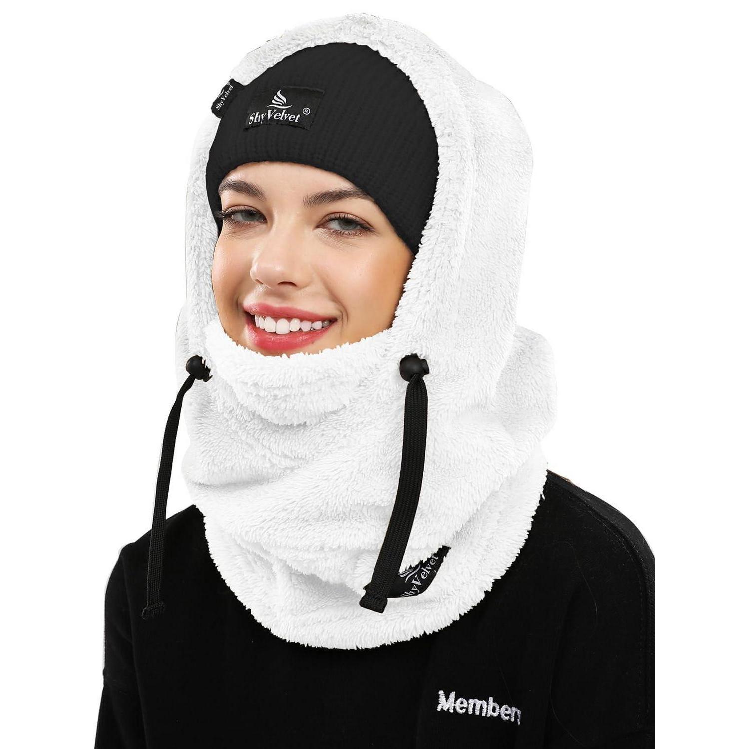 Fleece Sturmhaube Mit Kordelzug, Thermo Balaclava Für Damen & Herren, Winddicht, Weiß