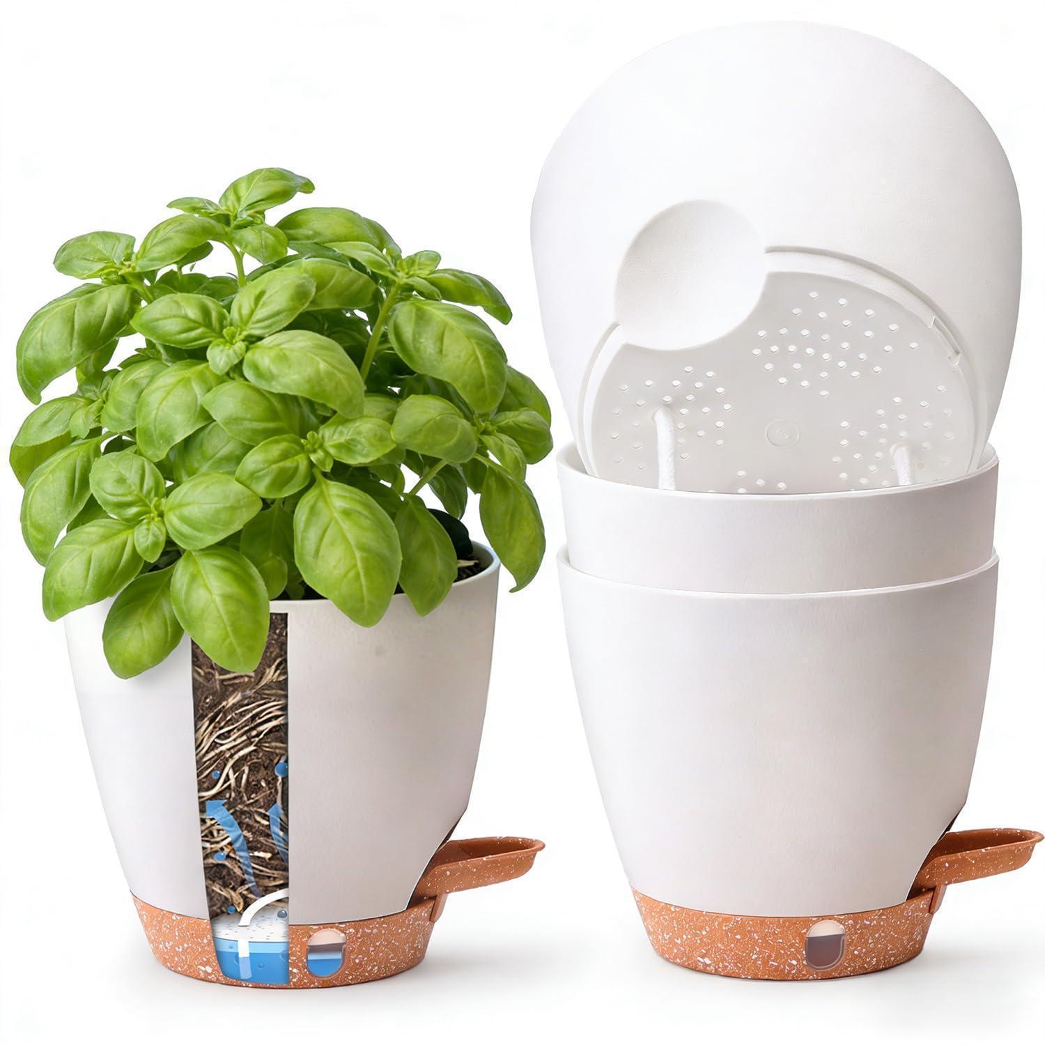 4er Set Selbstbewässernder Kräutertopf 15cm Für Fensterbank & Küche, Weiß