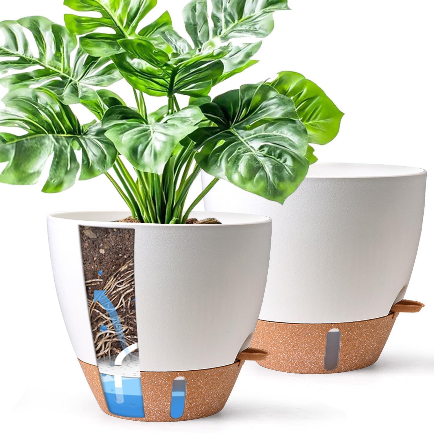 2er Set Selbstbewässernder Blumentopf 25cm Mit Wasserstandsanzeige Weiß
