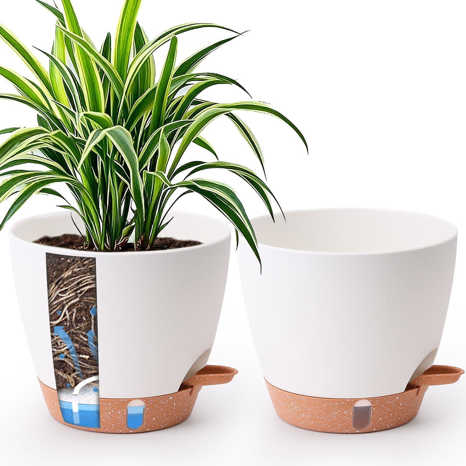 2er Set Selbstbewässernder Blumentopf 20cm Mit Wasserstandsanzeige Weiß