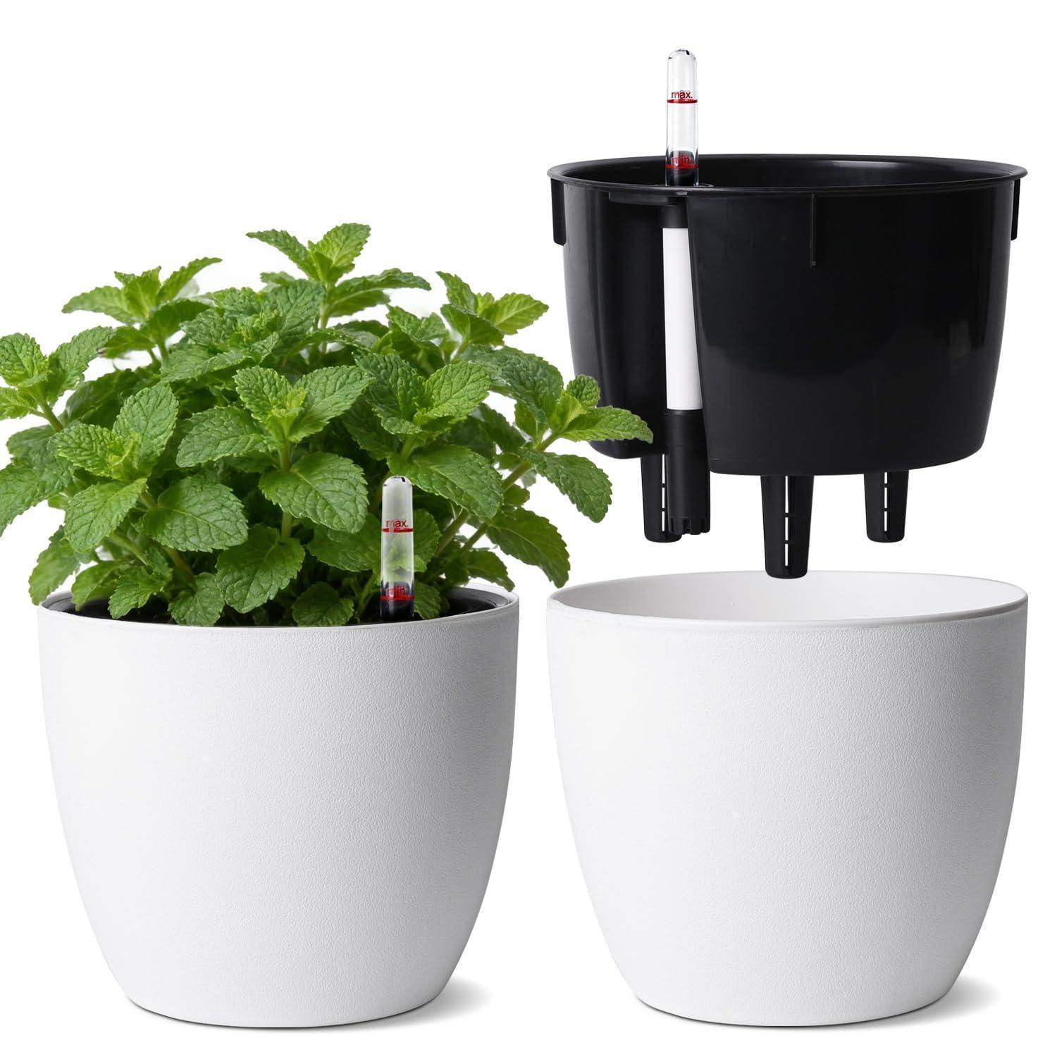 2er Set Selbstbewässerungstopf 17,5cm Mit Wasserstandsanzeiger, Weiß