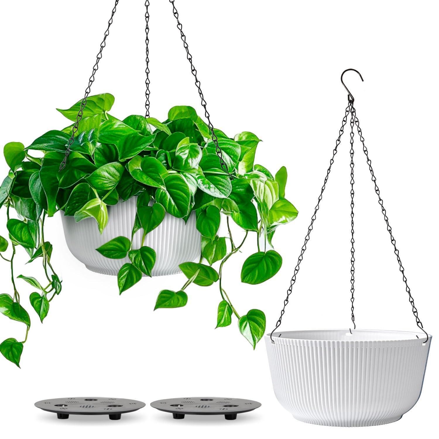 Blumenampel 2er Set Mit Ketten, Hängetopf Mit Wasserspeicher, Weiß