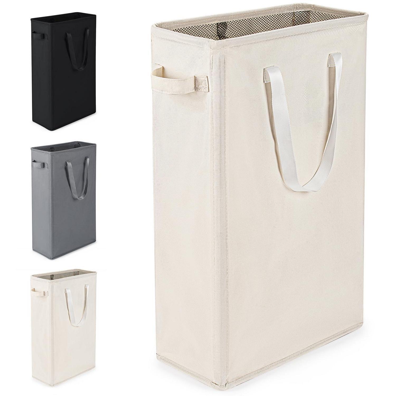 Faltbarer Wäschekorb 45l Aus Oxford-stoff, Beige, Mit Kordelzug
