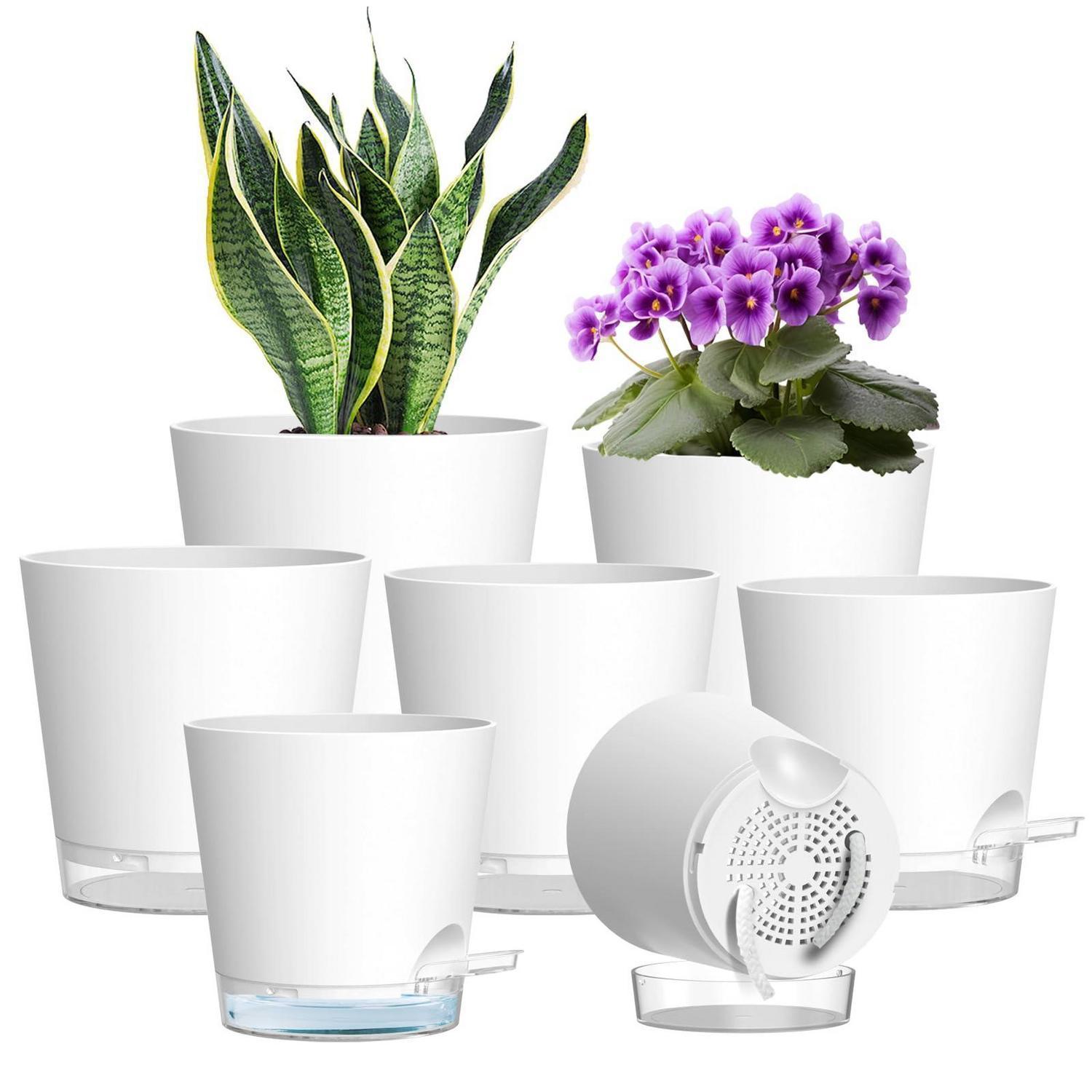 7er Set Selbstbewässernde Blumentöpfe Mit Wasserstandsanzeige, Weiß