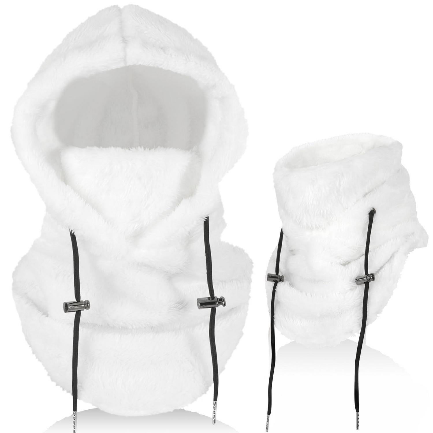 Winter Sturmhaube Fleece Unisex Mit Nackenwärmer Winddicht Weiß