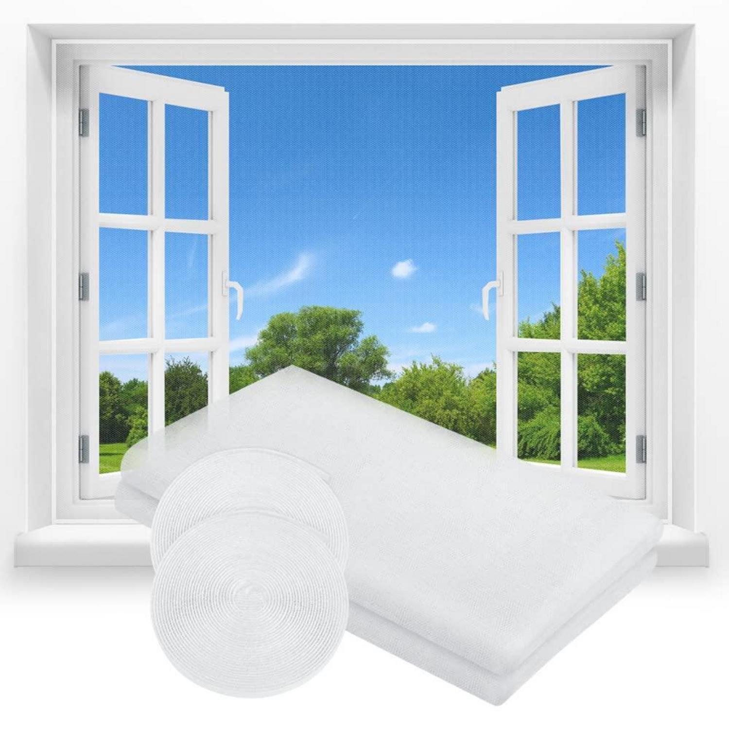 Fliegengitter Fenster 2 Stück Zuschneidbar Mit Klettband, Insektenschutz Weiß 130x150cm
