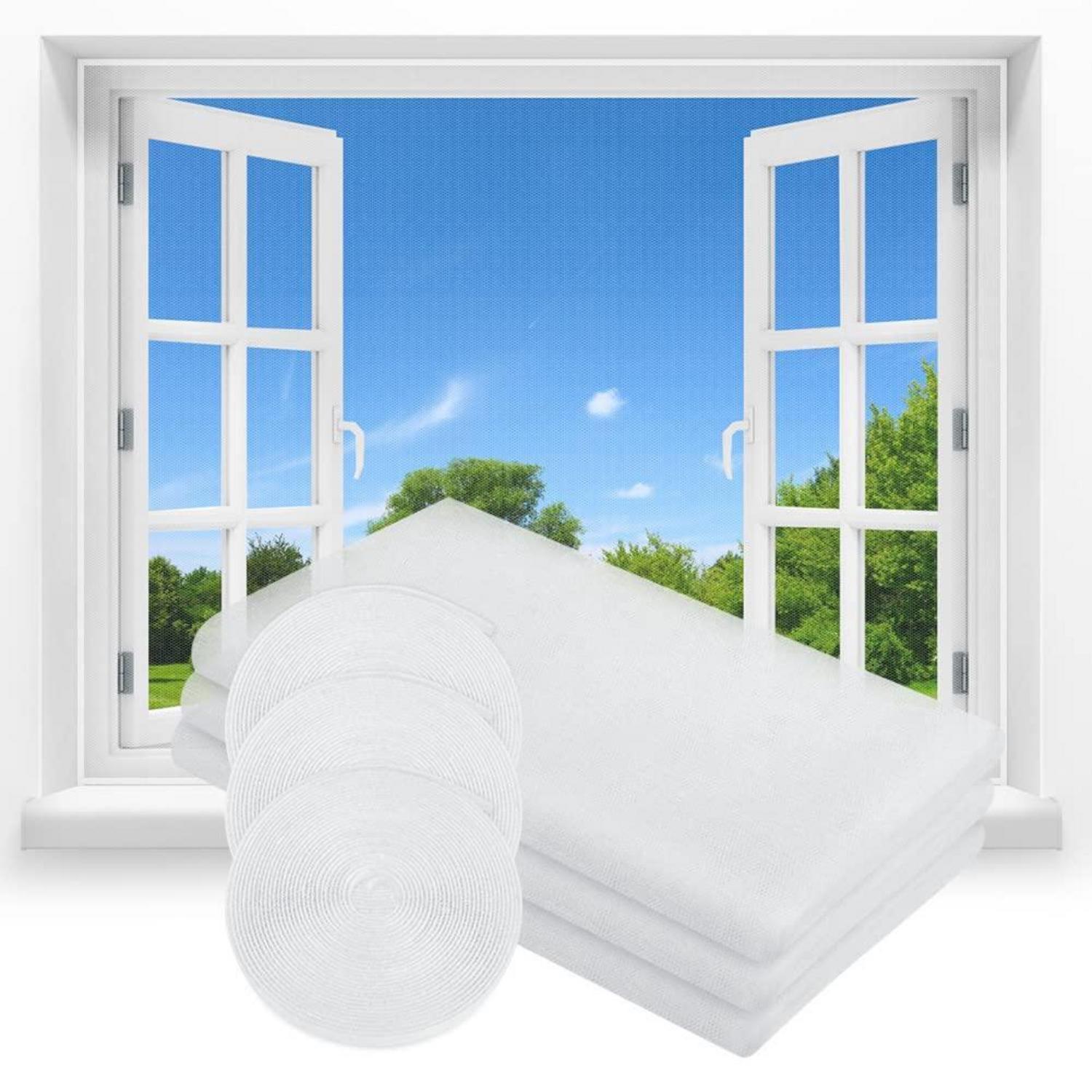 Fliegengitter Fenster 3 Stück Zuschneidbar Bis 130x150cm Mit Klettband, Insektenschutz Weiß