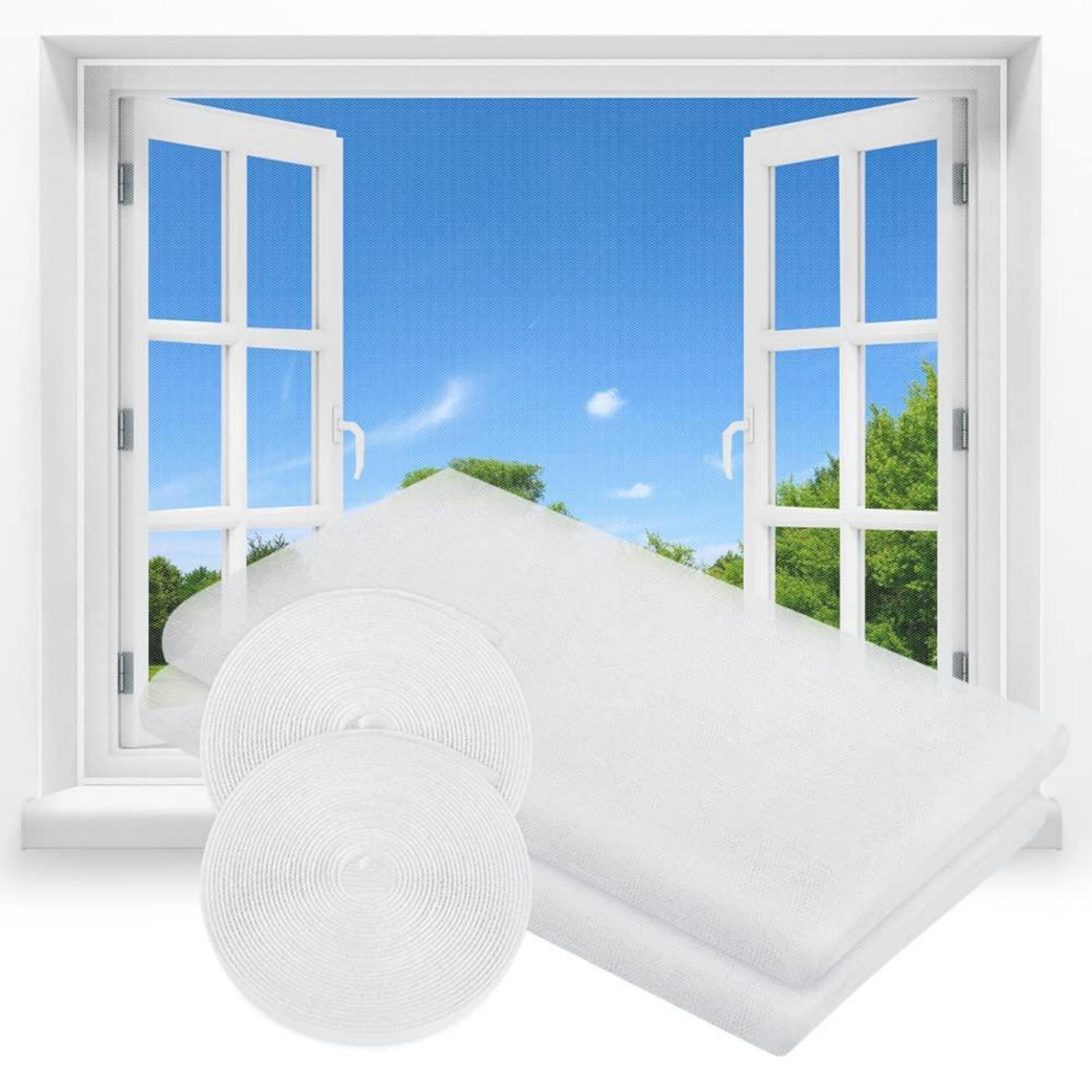 Fliegengitter Fenster 2 Stück Zuschneidbar Bis 150x200cm Mit Klettband Weiß